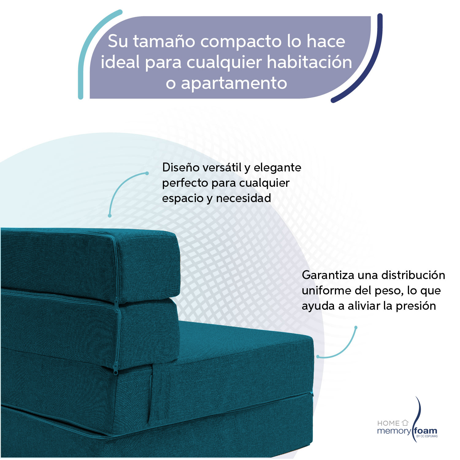 MEMORY FOAM HOME Sofá Cama Individual Cozy Plegable Sofá o Cama Tamaño Individual Color Petroleo Medidas186 x 68 x 14 cm.
