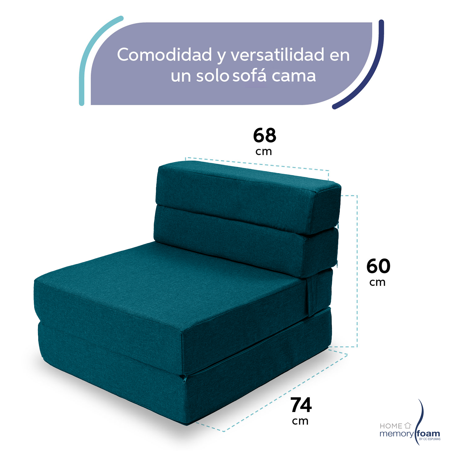 MEMORY FOAM HOME Sofá Cama Individual Cozy Plegable Sofá o Cama Tamaño Individual Color Petroleo Medidas186 x 68 x 14 cm.