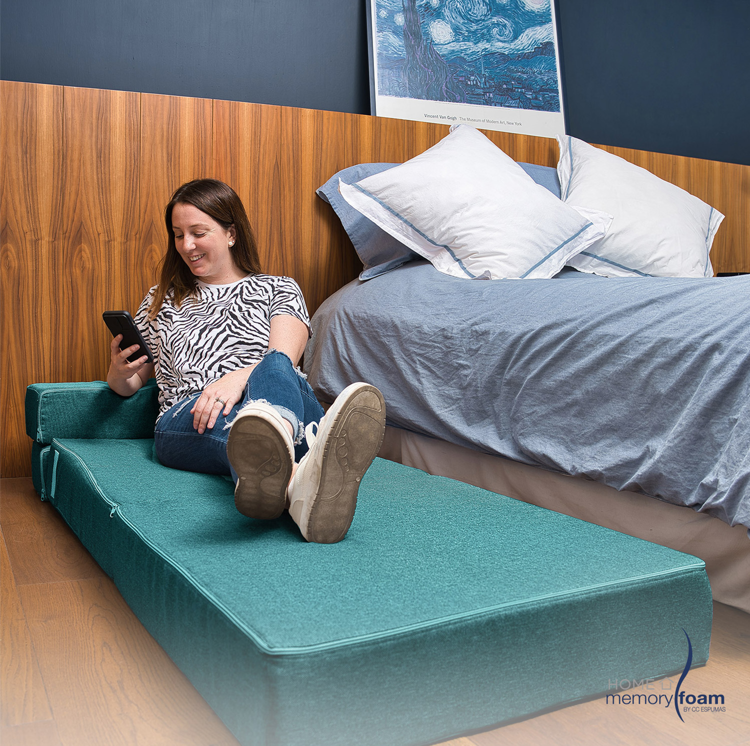 MEMORY FOAM HOME Sofá Cama Individual Cozy Plegable Sofá o Cama Tamaño Individual Color Petroleo Medidas186 x 68 x 14 cm.