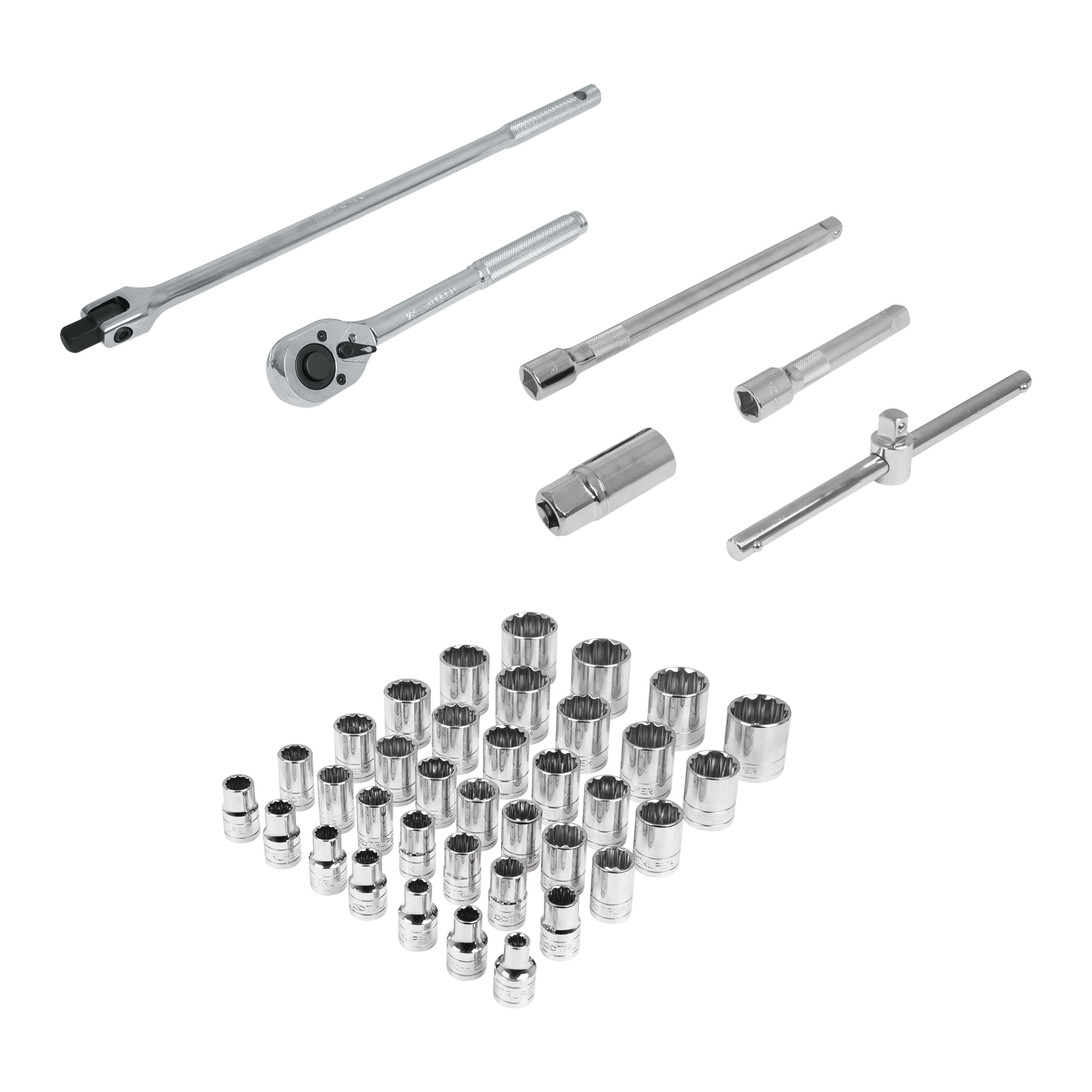 JUEGO DE 42 HERRAMIENTAS CUADRO 1/2" STD Y MM PARA MECÁNICO TRUPER 