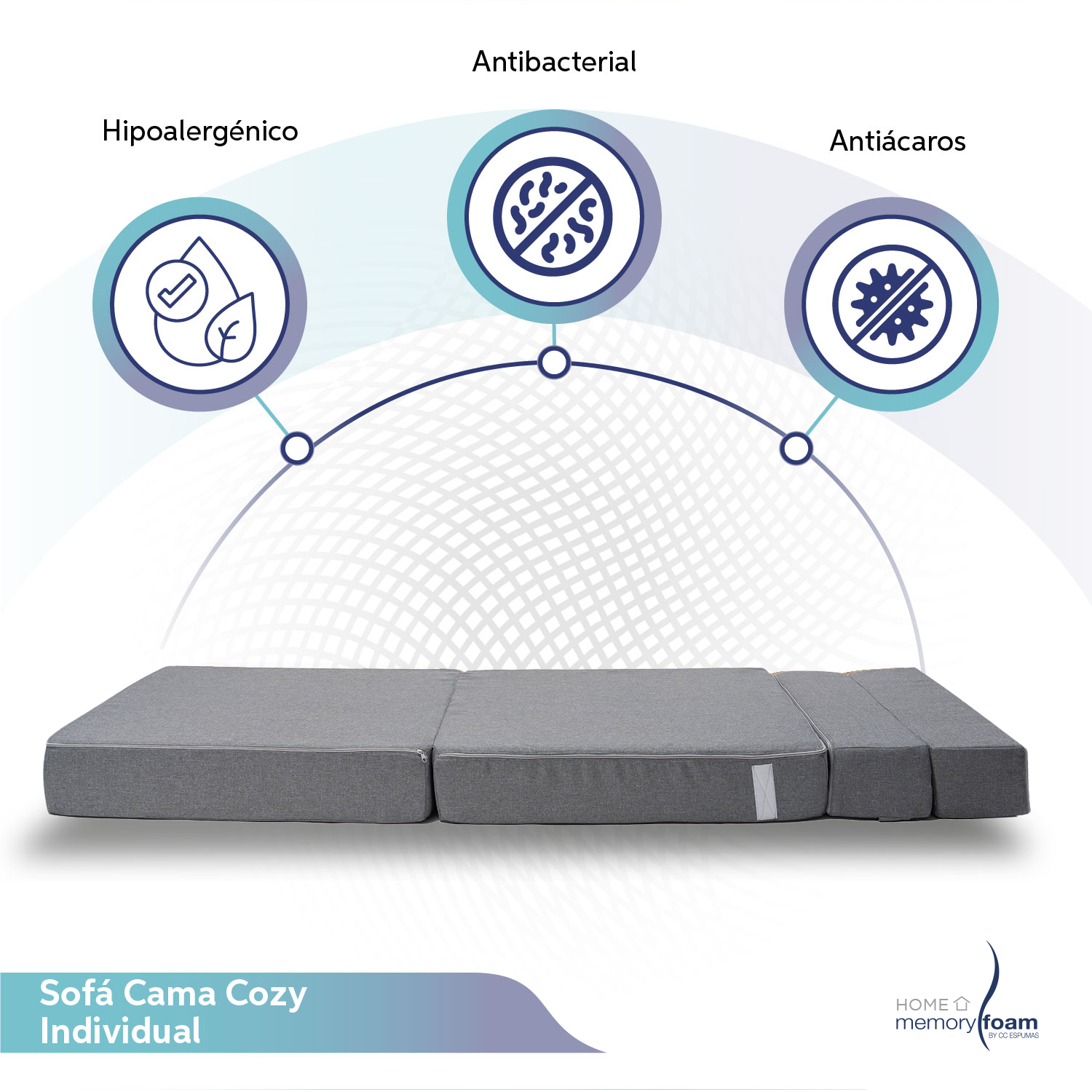 MEMORY FOAM HOME Sofá Cama Individual Cozy Plegable Sofá o Cama Tamaño Individual Color Gris Medidas186 x 68 x 14 cm.