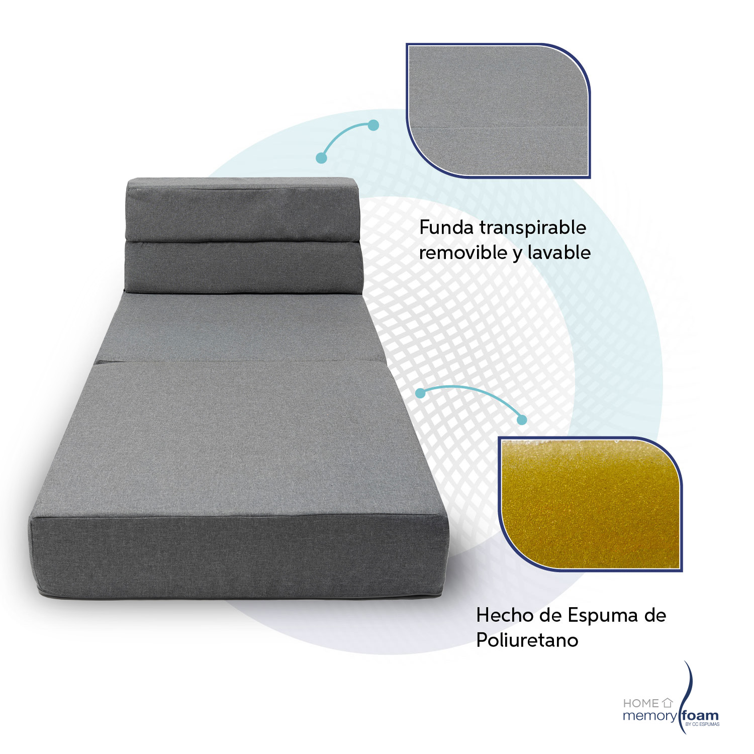 MEMORY FOAM HOME Sofá Cama Individual Cozy Plegable Sofá o Cama Tamaño Individual Color Gris Medidas186 x 68 x 14 cm.