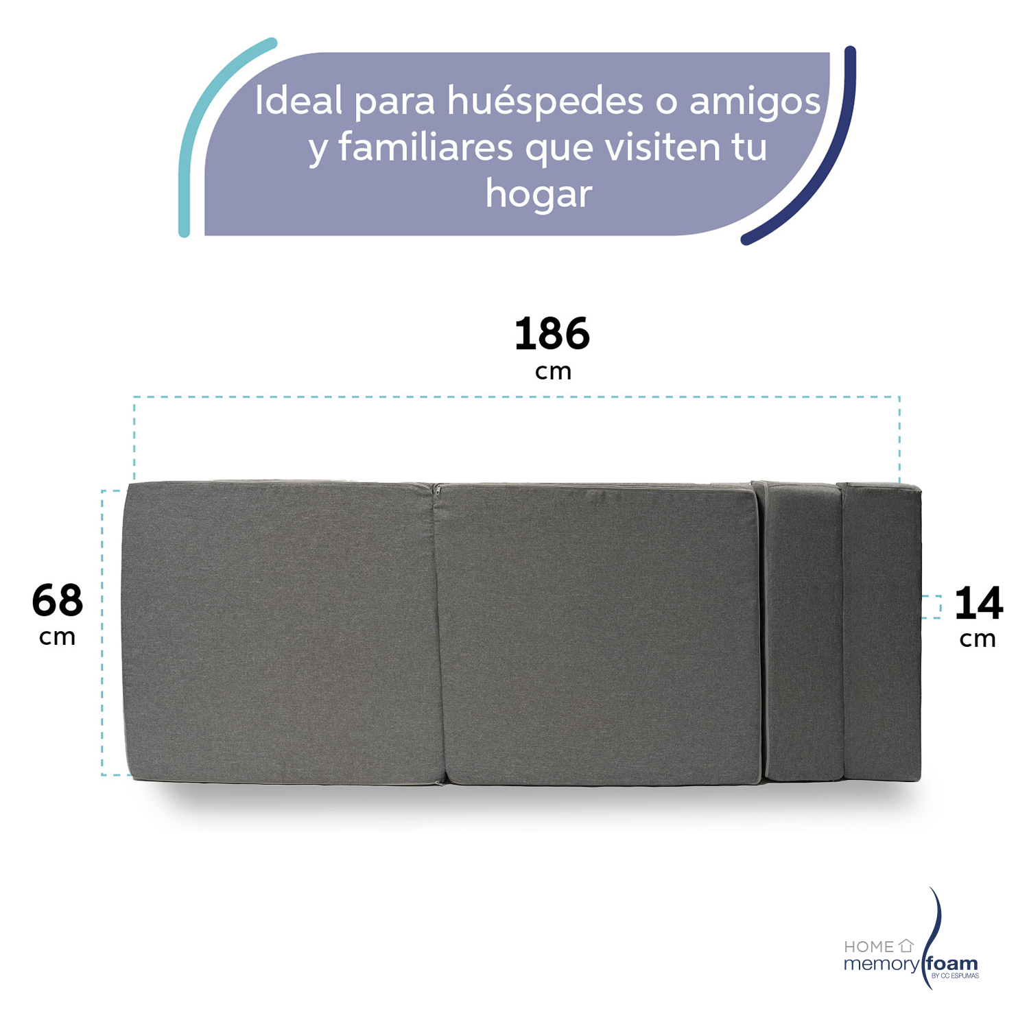 MEMORY FOAM HOME Sofá Cama Individual Cozy Plegable Sofá o Cama Tamaño Individual Color Gris Medidas186 x 68 x 14 cm.