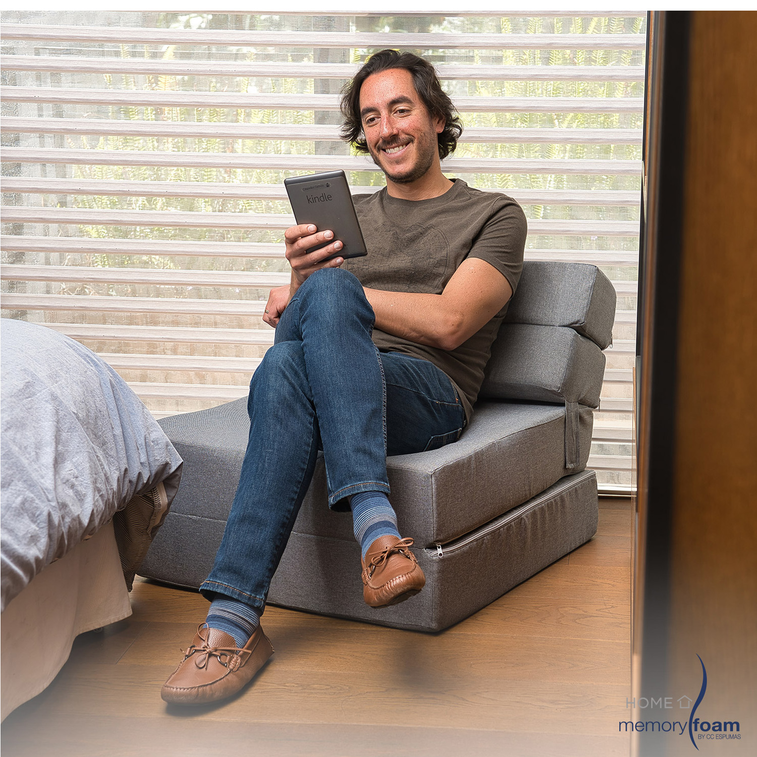 MEMORY FOAM HOME Sofá Cama Individual Cozy Plegable Sofá o Cama Tamaño Individual Color Gris Medidas186 x 68 x 14 cm.