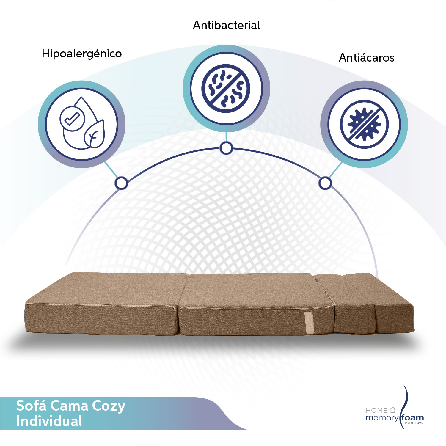 MEMORY FOAM HOME Sofá Cama Individual Cozy Plegable Sofá o Cama Tamaño Individual Color MARRON Medidas186 x 68 x 14 cm.