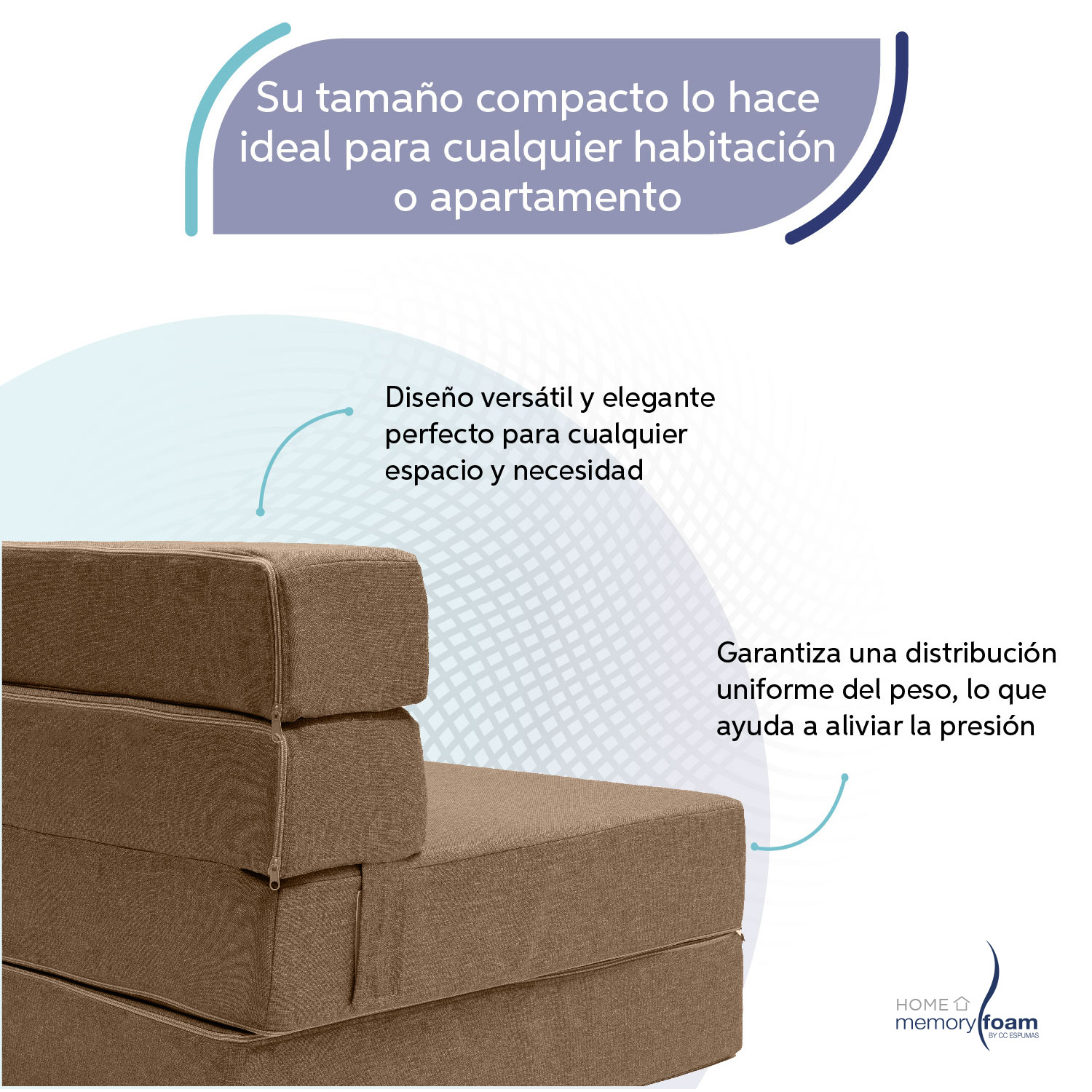 MEMORY FOAM HOME Sofá Cama Individual Cozy Plegable Sofá o Cama Tamaño Individual Color MARRON Medidas186 x 68 x 14 cm.