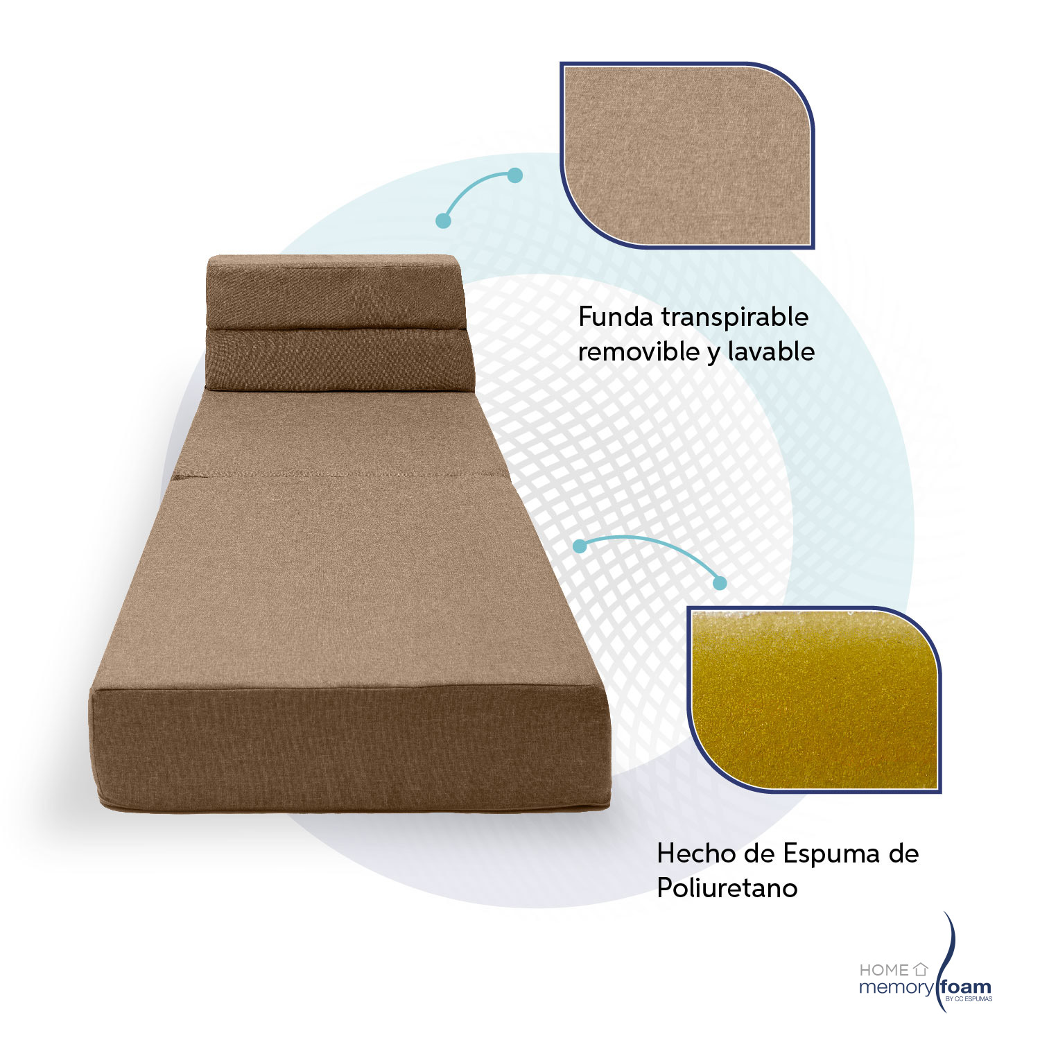 MEMORY FOAM HOME Sofá Cama Individual Cozy Plegable Sofá o Cama Tamaño Individual Color MARRON Medidas186 x 68 x 14 cm.