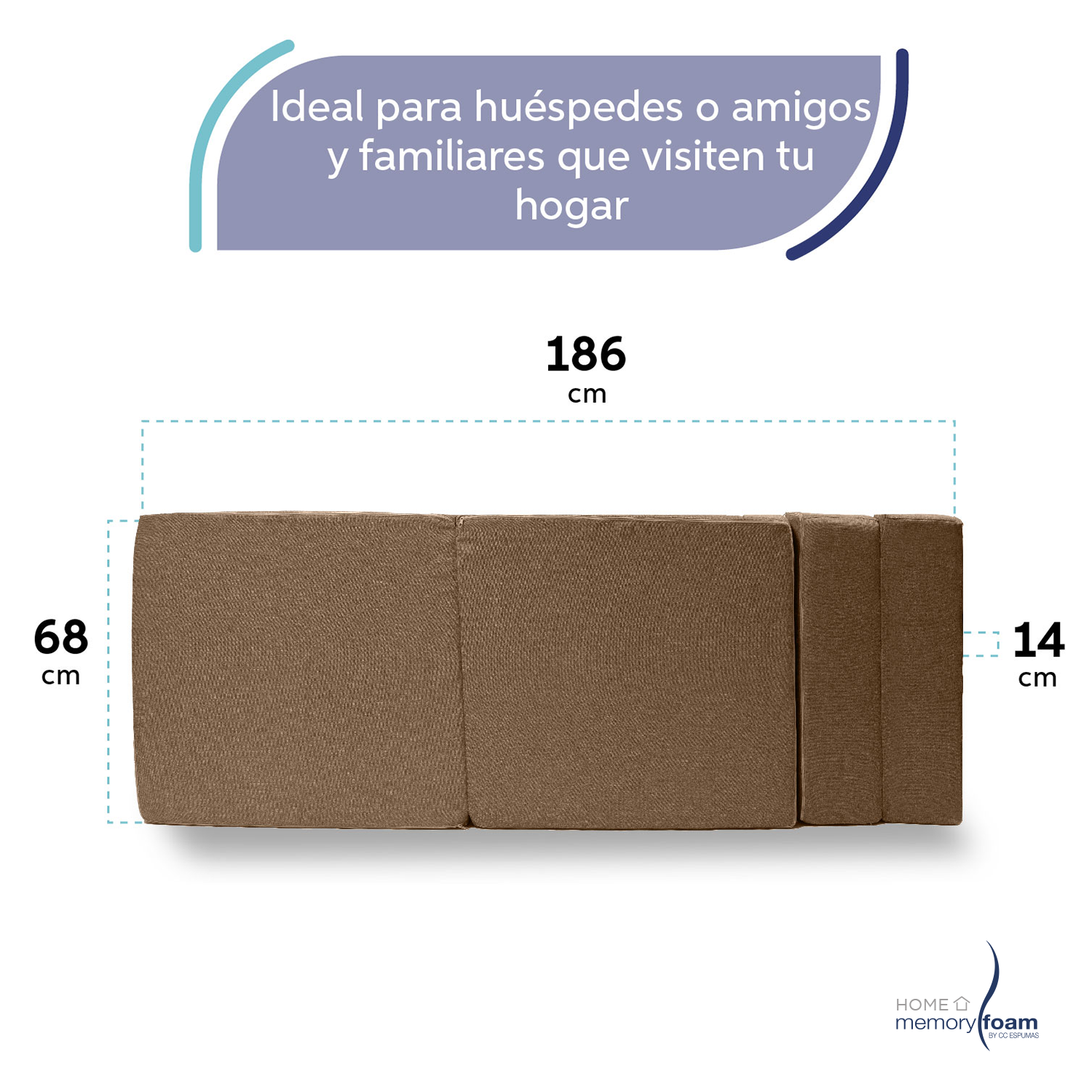 MEMORY FOAM HOME Sofá Cama Individual Cozy Plegable Sofá o Cama Tamaño Individual Color MARRON Medidas186 x 68 x 14 cm.