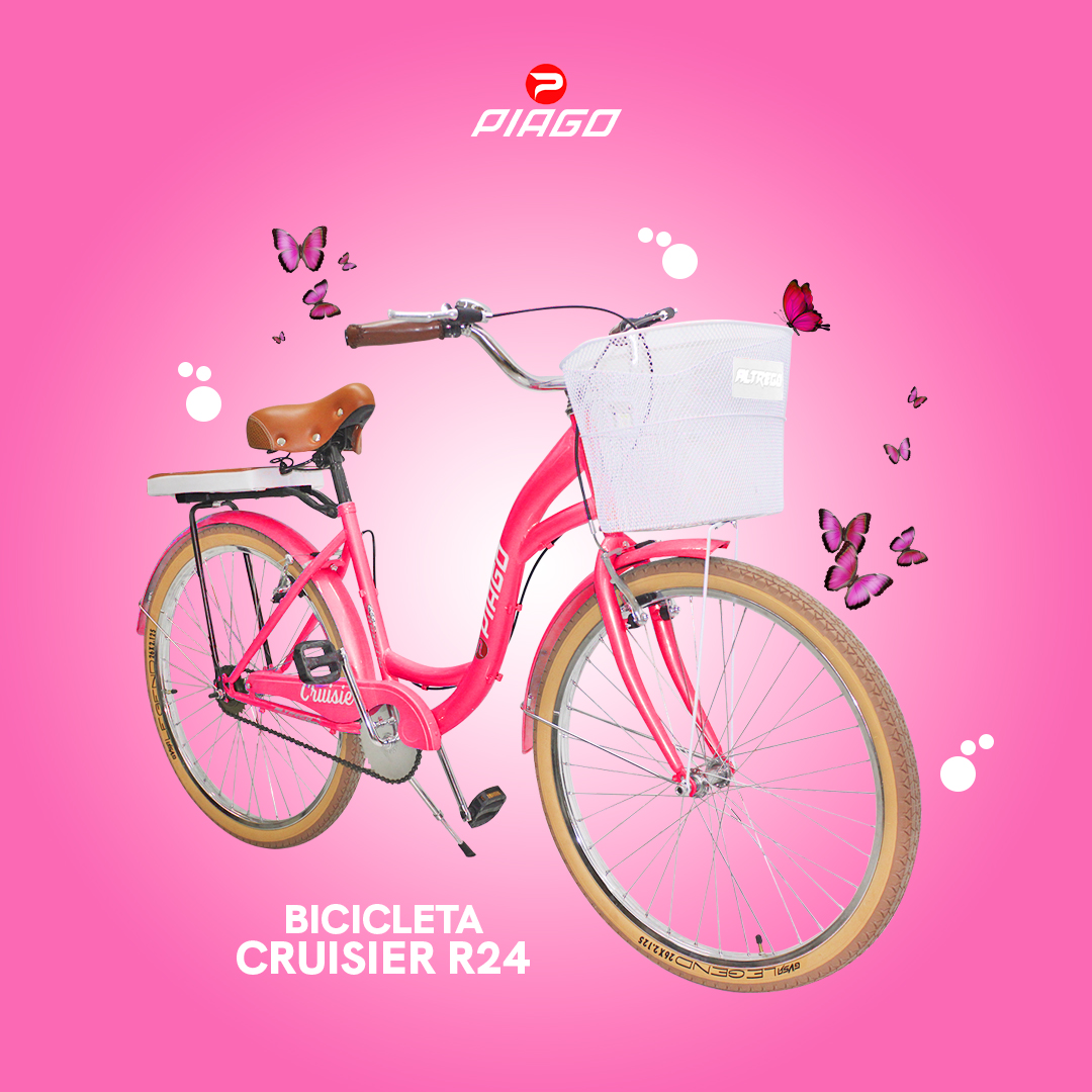 Bicicleta R24 Urbana Cruisier Con Canastilla Y Parrilla Cometa Rosa Intenso