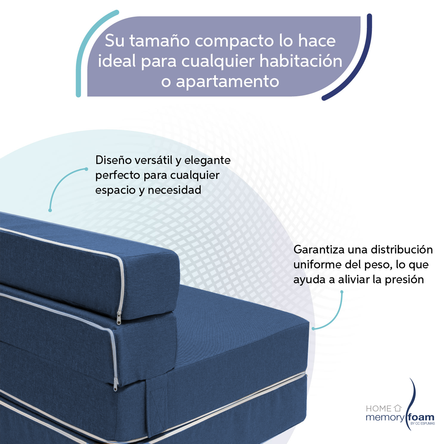 MEMORY FOAM HOME Sofá Cama Matrimonial Cozy Plegable Sofá o Cama Tamaño Matrimonial Color Azul Marino Medidas 186 x 135 x 14 cm.