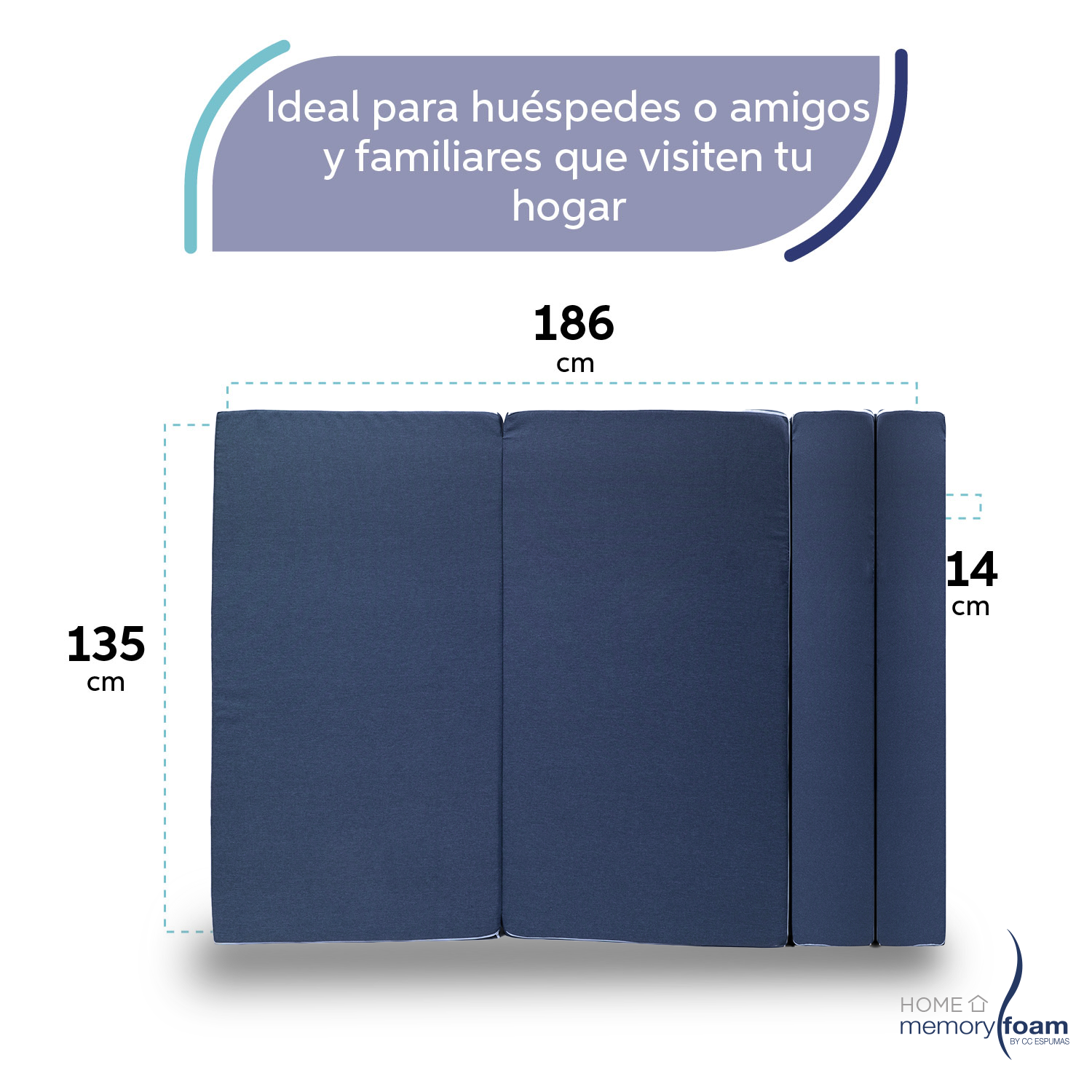 MEMORY FOAM HOME Sofá Cama Matrimonial Cozy Plegable Sofá o Cama Tamaño Matrimonial Color Azul Marino Medidas 186 x 135 x 14 cm.