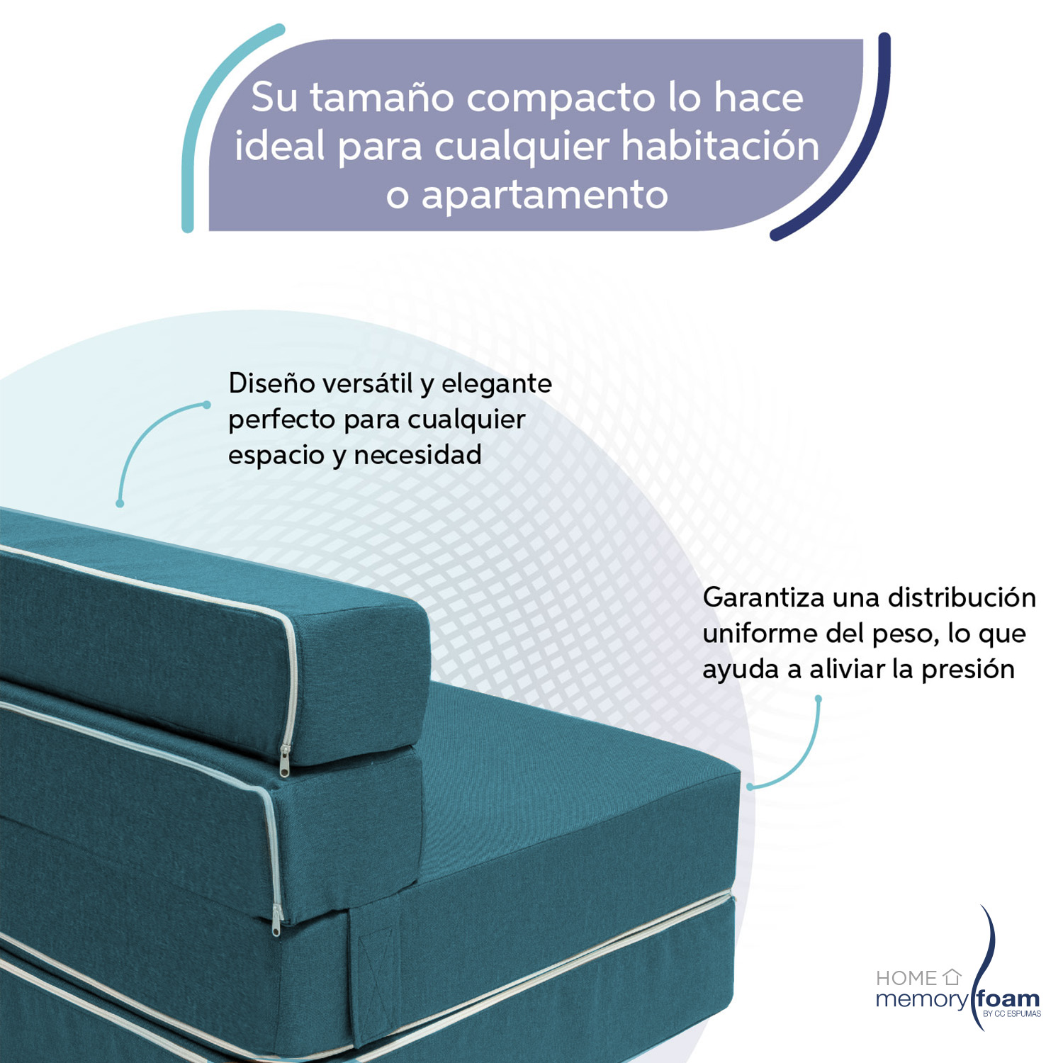 MEMORY FOAM HOME Sofá Cama Matrimonial Cozy Plegable Sofá o Cama Tamaño Matrimonial Color Petróleo Medidas 186 x 135 x 14 cm.