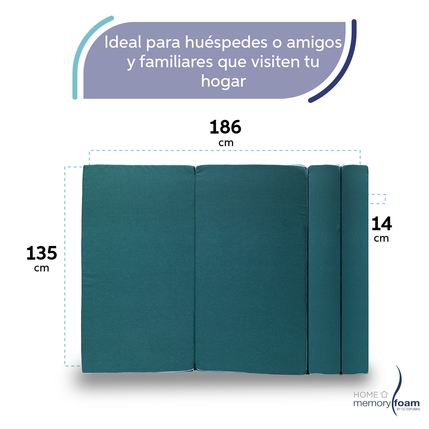 MEMORY FOAM HOME Sofá Cama Matrimonial Cozy Plegable Sofá o Cama Tamaño Matrimonial Color Petróleo Medidas 186 x 135 x 14 cm.