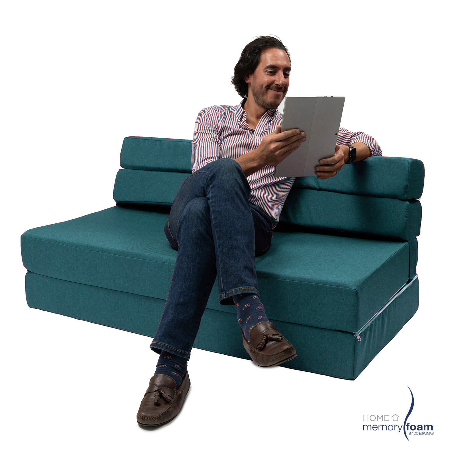 MEMORY FOAM HOME Sofá Cama Matrimonial Cozy Plegable Sofá o Cama Tamaño Matrimonial Color Petróleo Medidas 186 x 135 x 14 cm.