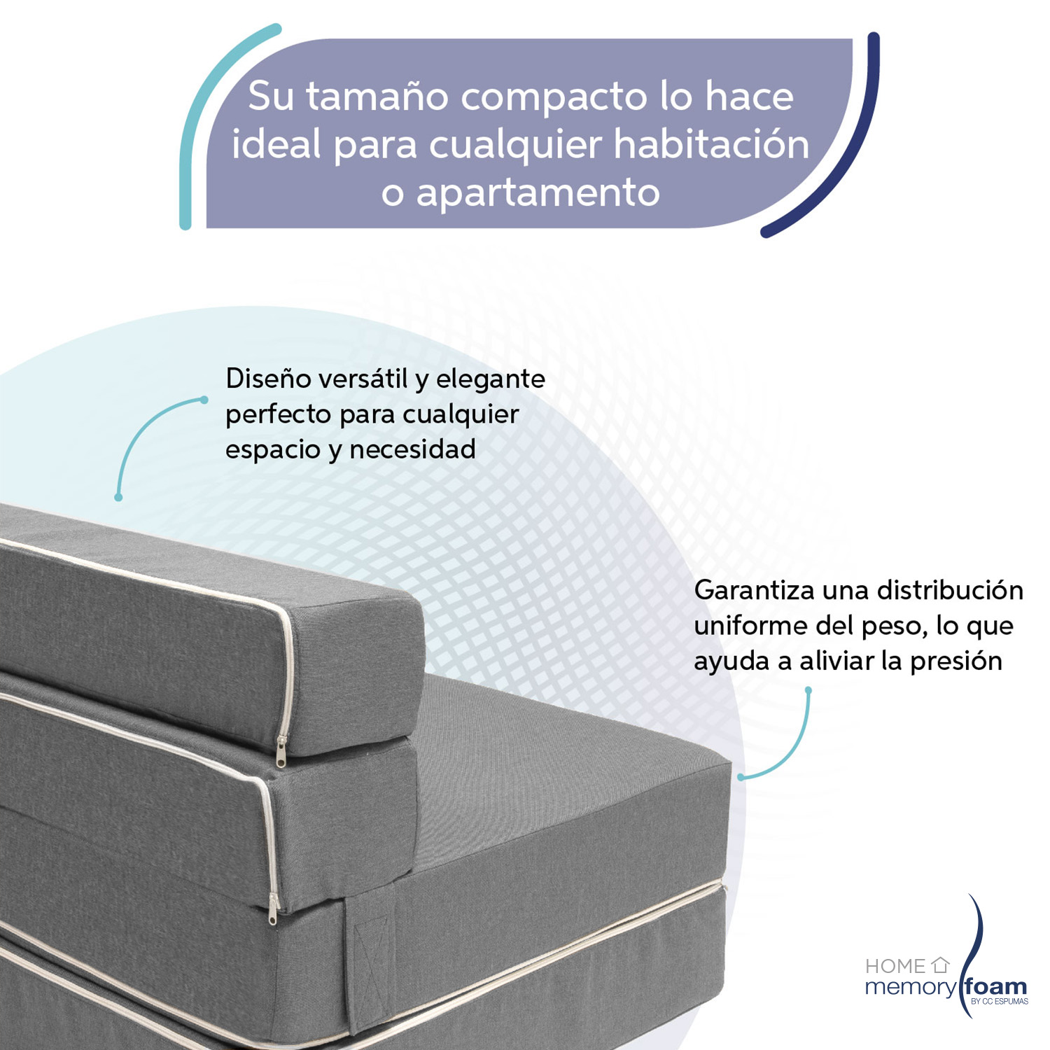 MEMORY FOAM HOME Sofá Cama Matrimonial Cozy Plegable Sofá o Cama Tamaño Matrimonial Color Gris Medidas 186 x 135 x 14 cm.