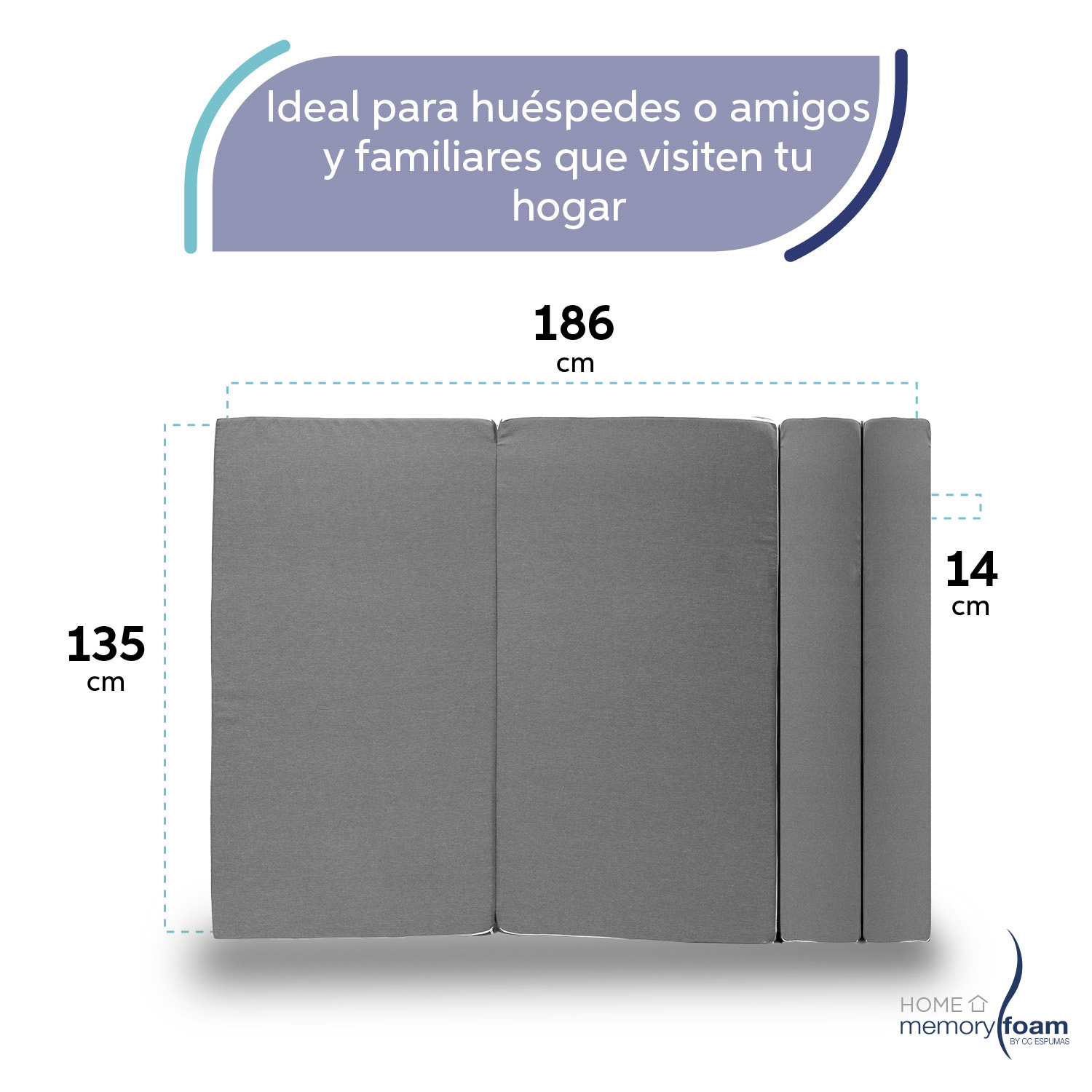MEMORY FOAM HOME Sofá Cama Matrimonial Cozy Plegable Sofá o Cama Tamaño Matrimonial Color Gris Medidas 186 x 135 x 14 cm.