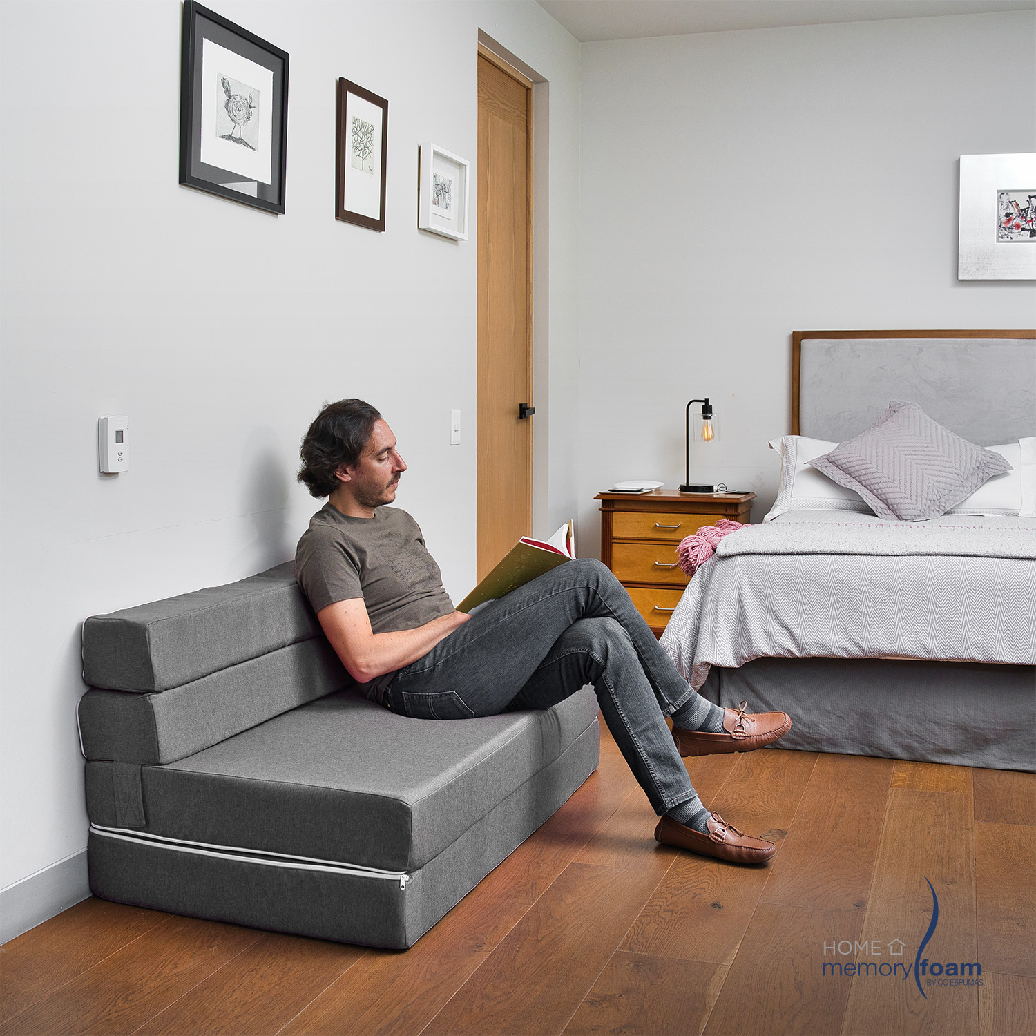 MEMORY FOAM HOME Sofá Cama Matrimonial Cozy Plegable Sofá o Cama Tamaño Matrimonial Color Gris Medidas 186 x 135 x 14 cm.