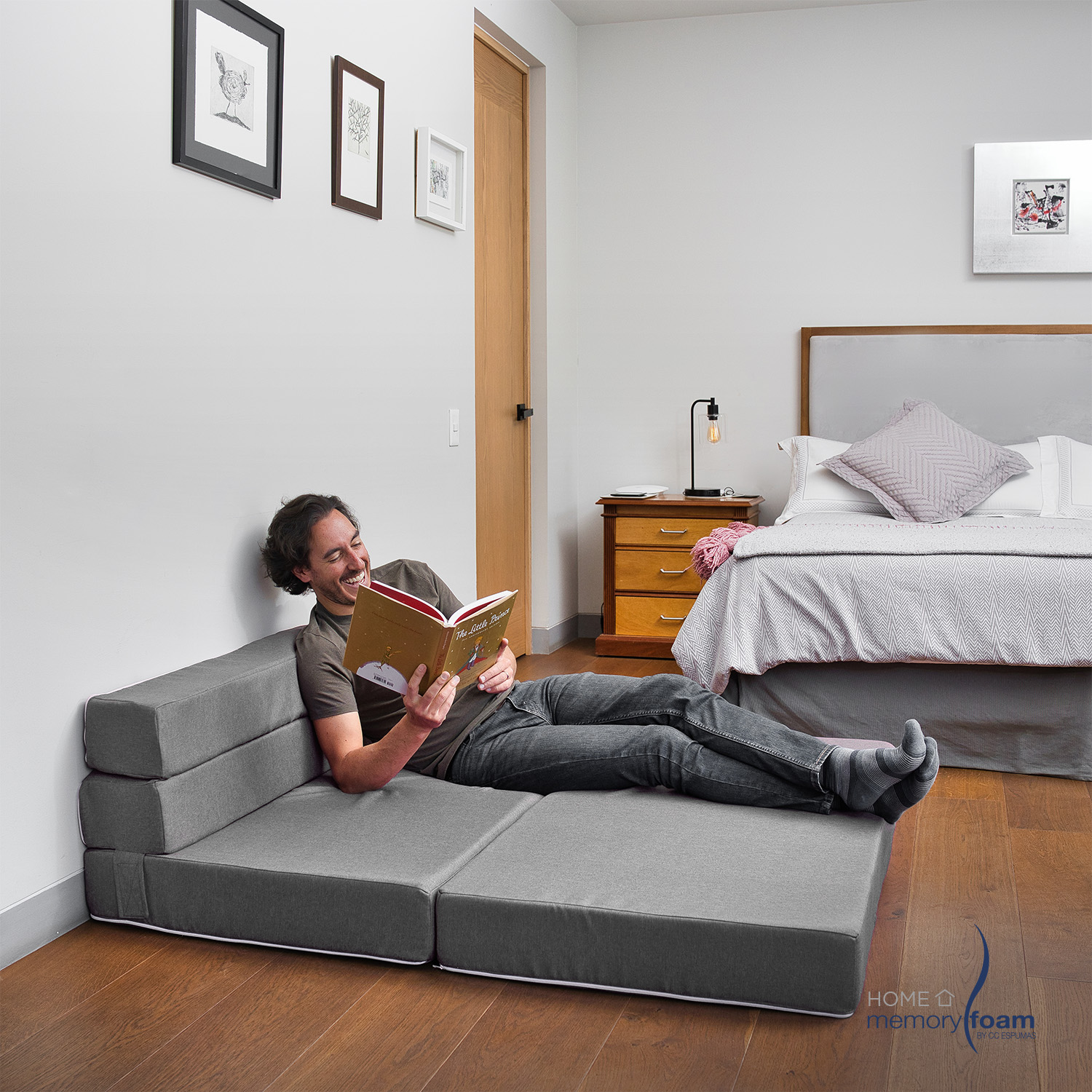 MEMORY FOAM HOME Sofá Cama Matrimonial Cozy Plegable Sofá o Cama Tamaño Matrimonial Color Gris Medidas 186 x 135 x 14 cm.