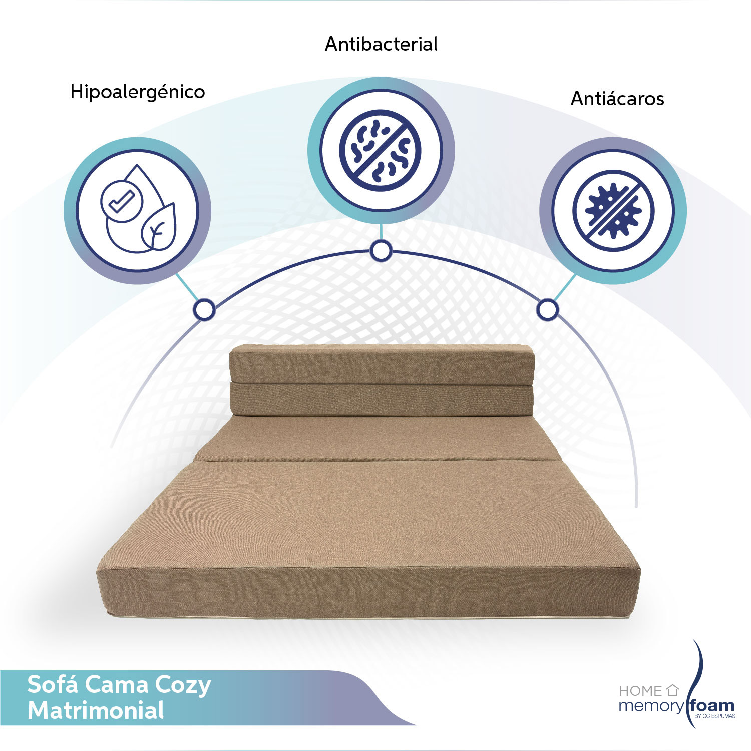 MEMORY FOAM HOME Sofá Cama Matrimonial Cozy Plegable Sofá o Cama Tamaño Matrimonial Color Marrón Medidas 186 x 135 x 14 cm.