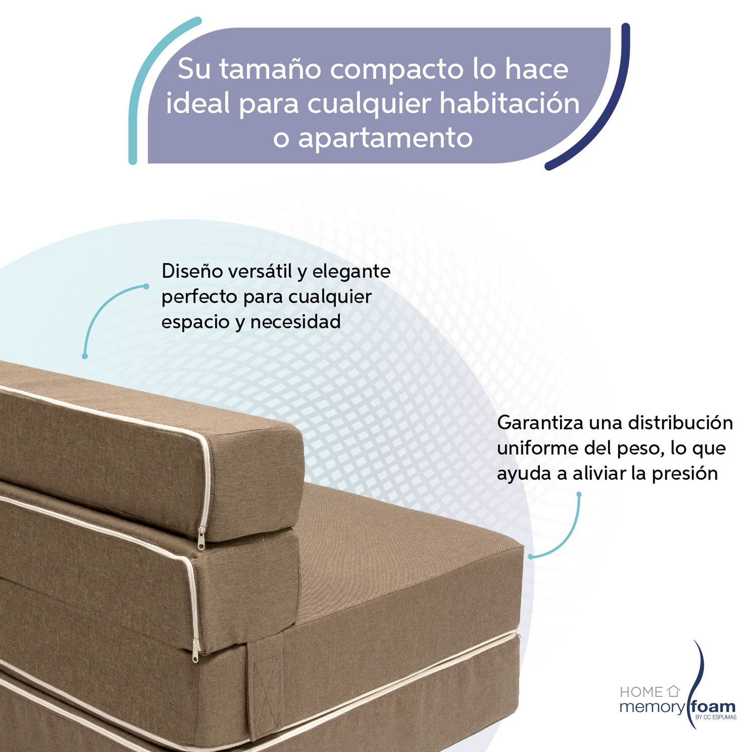 MEMORY FOAM HOME Sofá Cama Matrimonial Cozy Plegable Sofá o Cama Tamaño Matrimonial Color Marrón Medidas 186 x 135 x 14 cm.