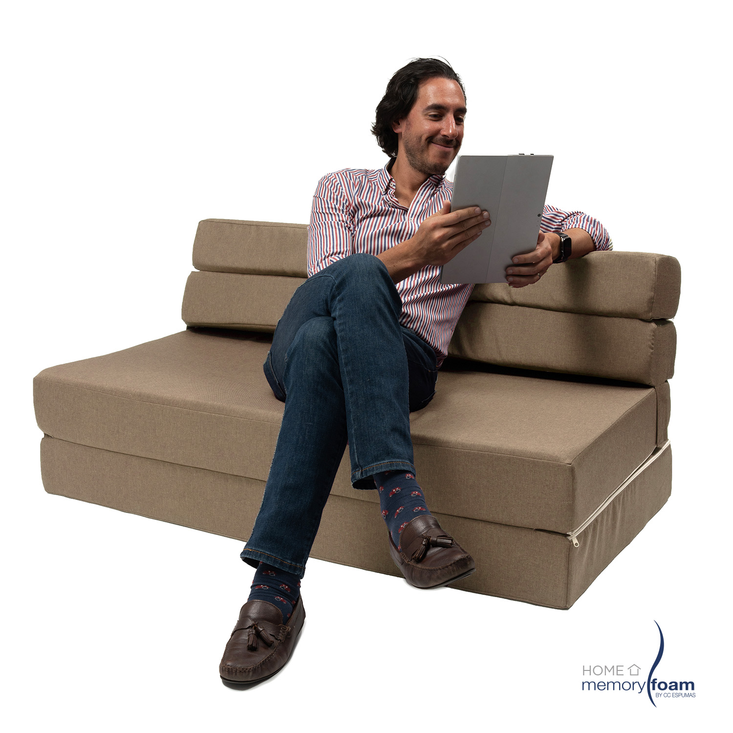 MEMORY FOAM HOME Sofá Cama Matrimonial Cozy Plegable Sofá o Cama Tamaño Matrimonial Color Marrón Medidas 186 x 135 x 14 cm.