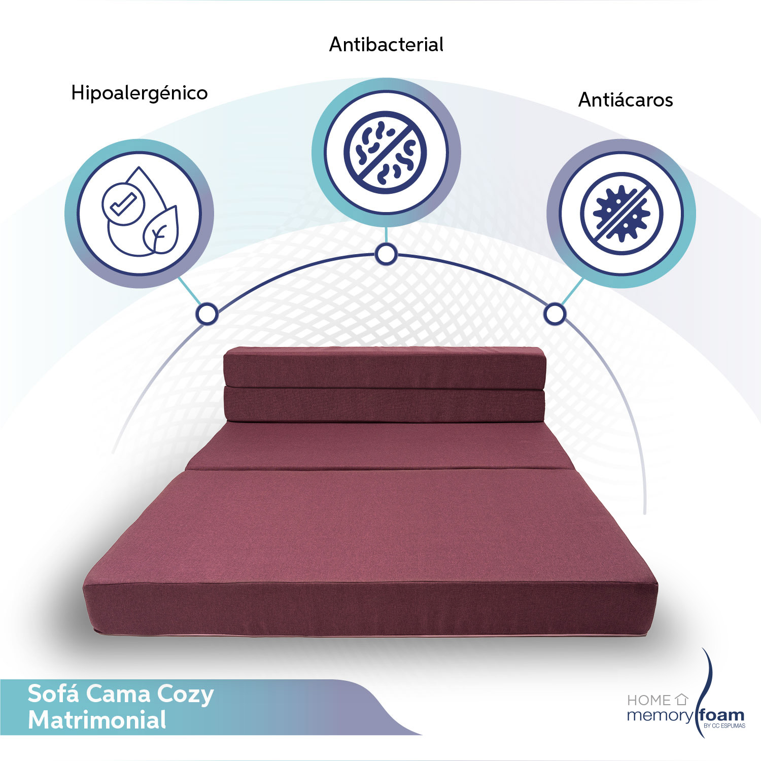 MEMORY FOAM HOME Sofá Cama Matrimonial Cozy Plegable Sofá o Cama Tamaño Matrimonial Color Rosa Oscuro Medidas 186 x 135 x 14 cm.