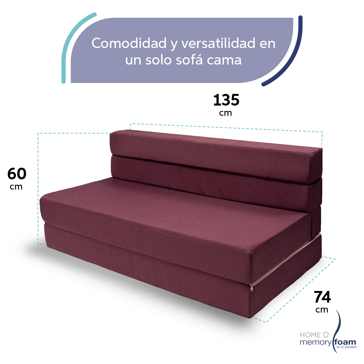 MEMORY FOAM HOME Sofá Cama Matrimonial Cozy Plegable Sofá o Cama Tamaño Matrimonial Color Rosa Oscuro Medidas 186 x 135 x 14 cm.