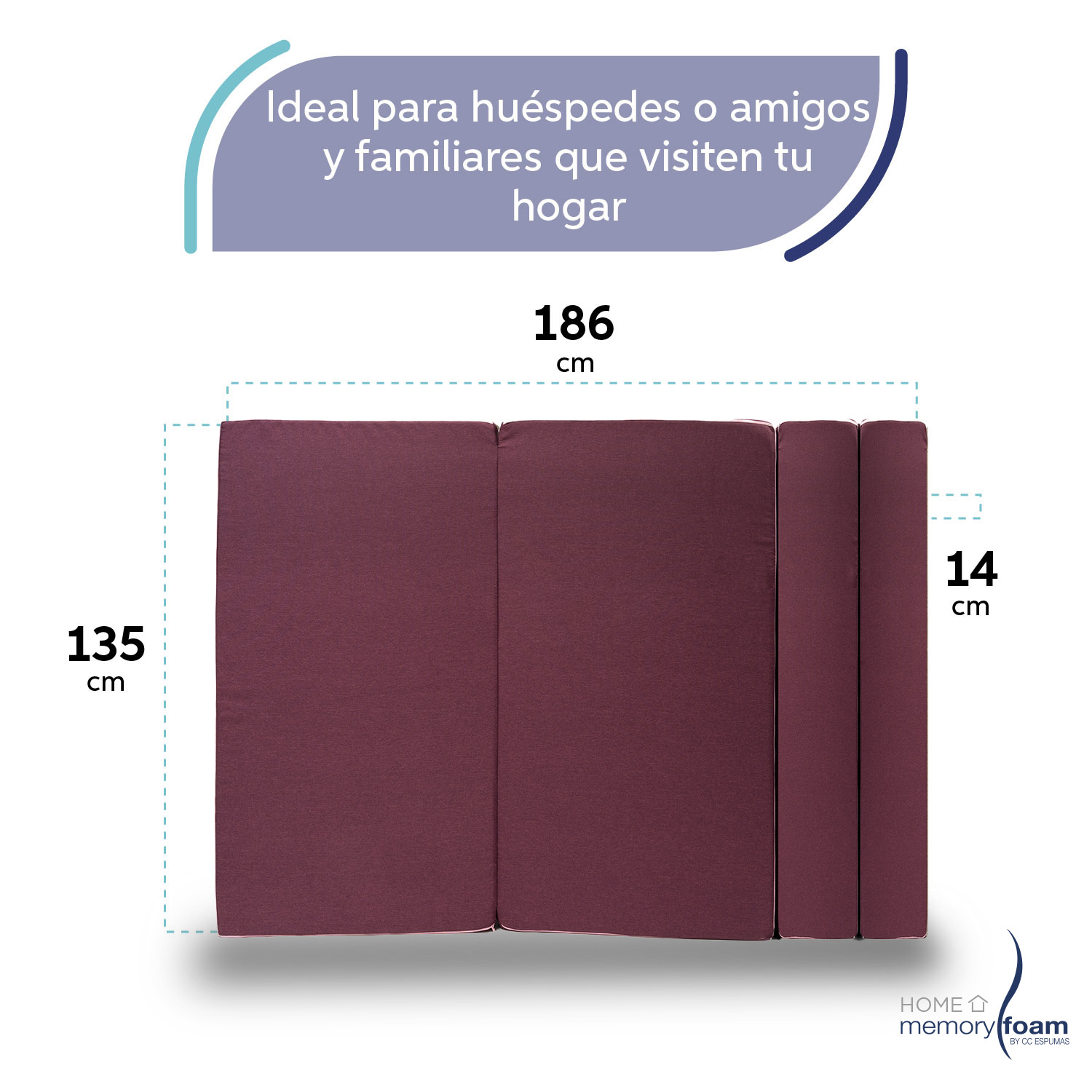 MEMORY FOAM HOME Sofá Cama Matrimonial Cozy Plegable Sofá o Cama Tamaño Matrimonial Color Rosa Oscuro Medidas 186 x 135 x 14 cm.