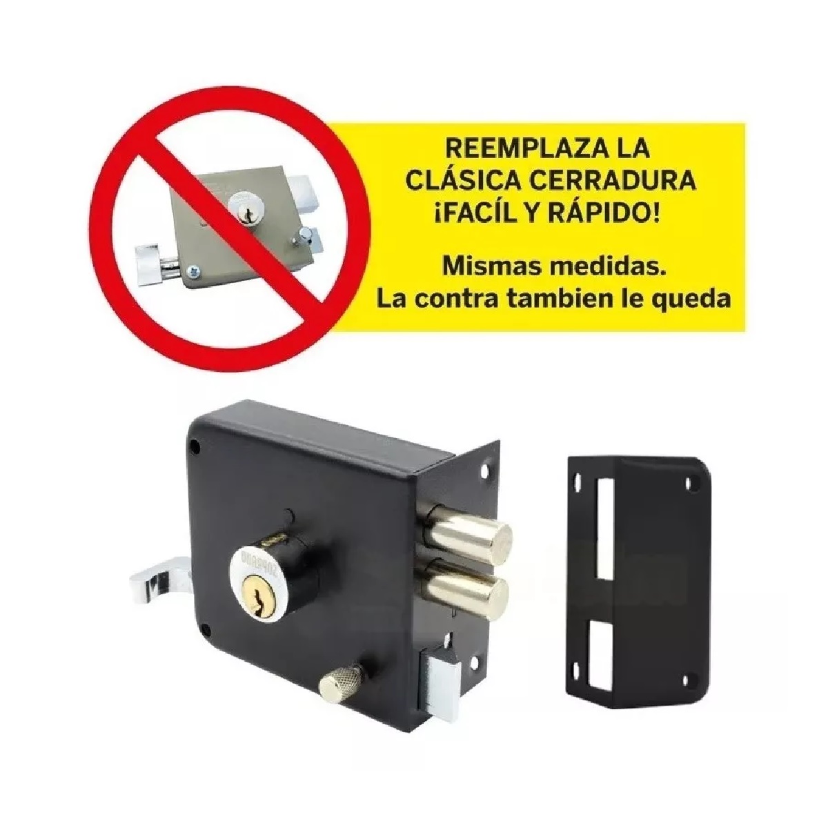 Cerradura Chapa Seguridad Bulones Sobreponer Negra Estandar