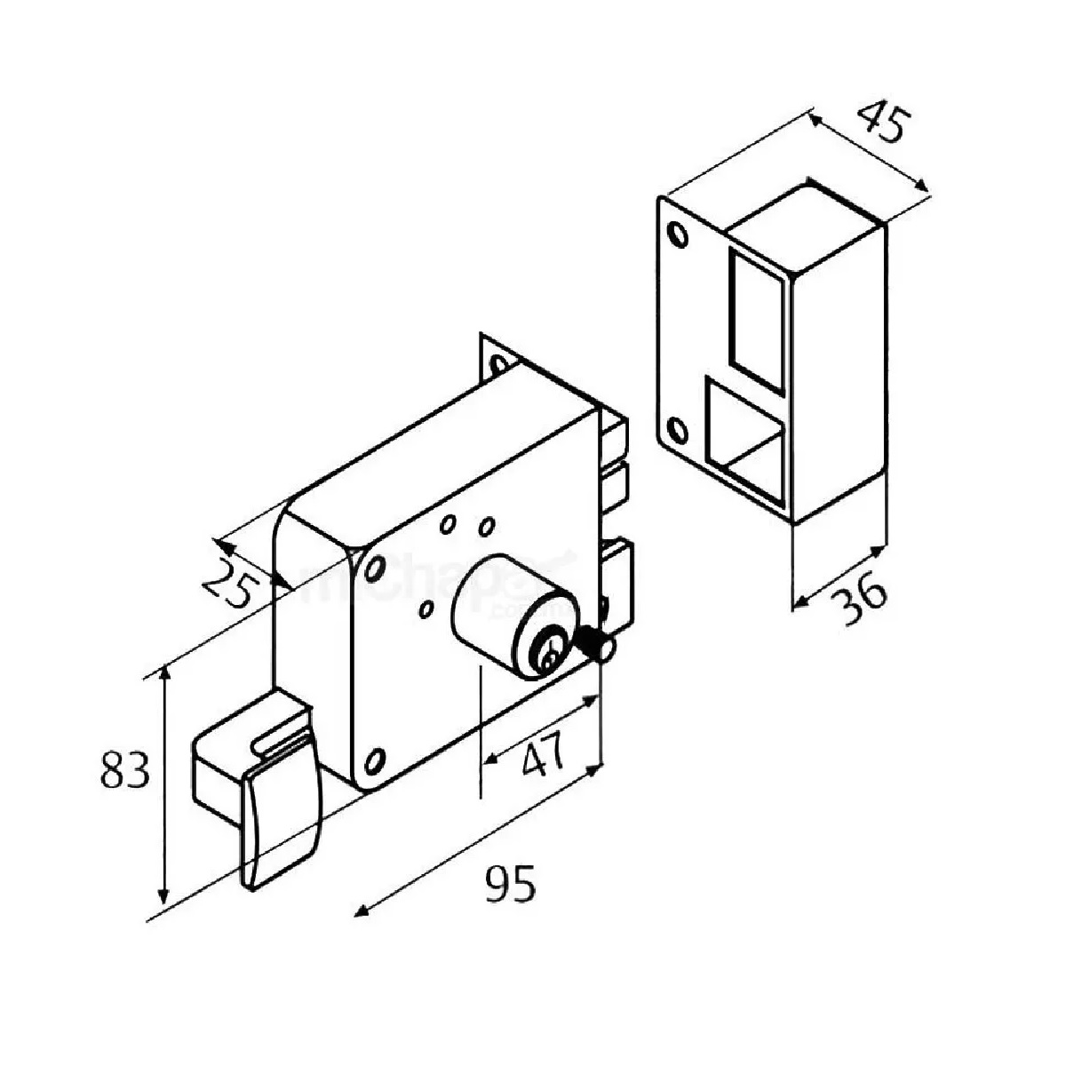 Cerradura Chapa Seguridad Bulones Sobreponer Negra Estandar
