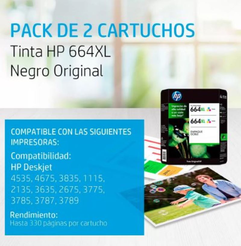 Cartucho de Tinta Tricolor HP 664XL 542975 2 Cartuchos