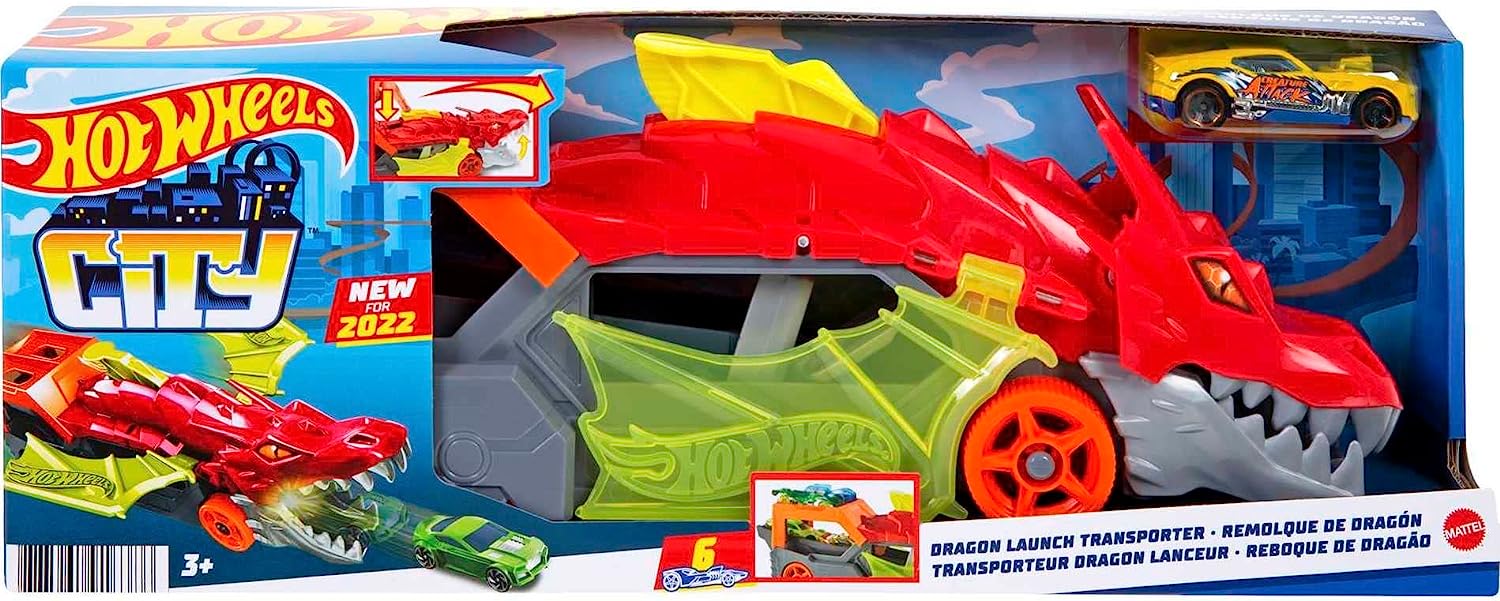 Hot Wheels City Pista de Juguete Remolque de Dragón