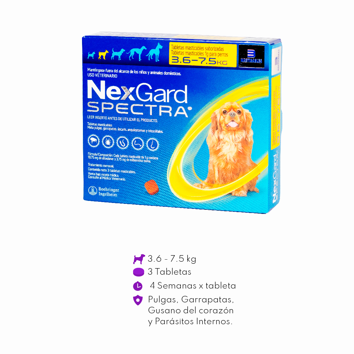 Nexgard Spectra de 3 Tabletas para Perros de 3.6 a 7.5 Kg