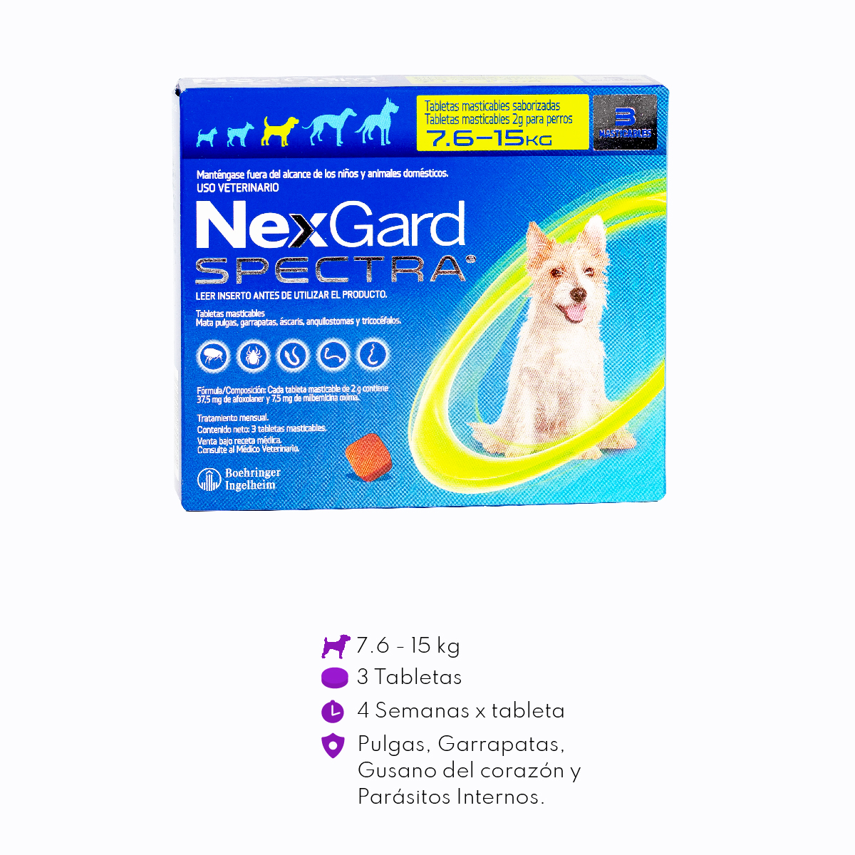 Nexgard Spectra de 3 Tabletas para Perros de 7.6 a 15 Kg