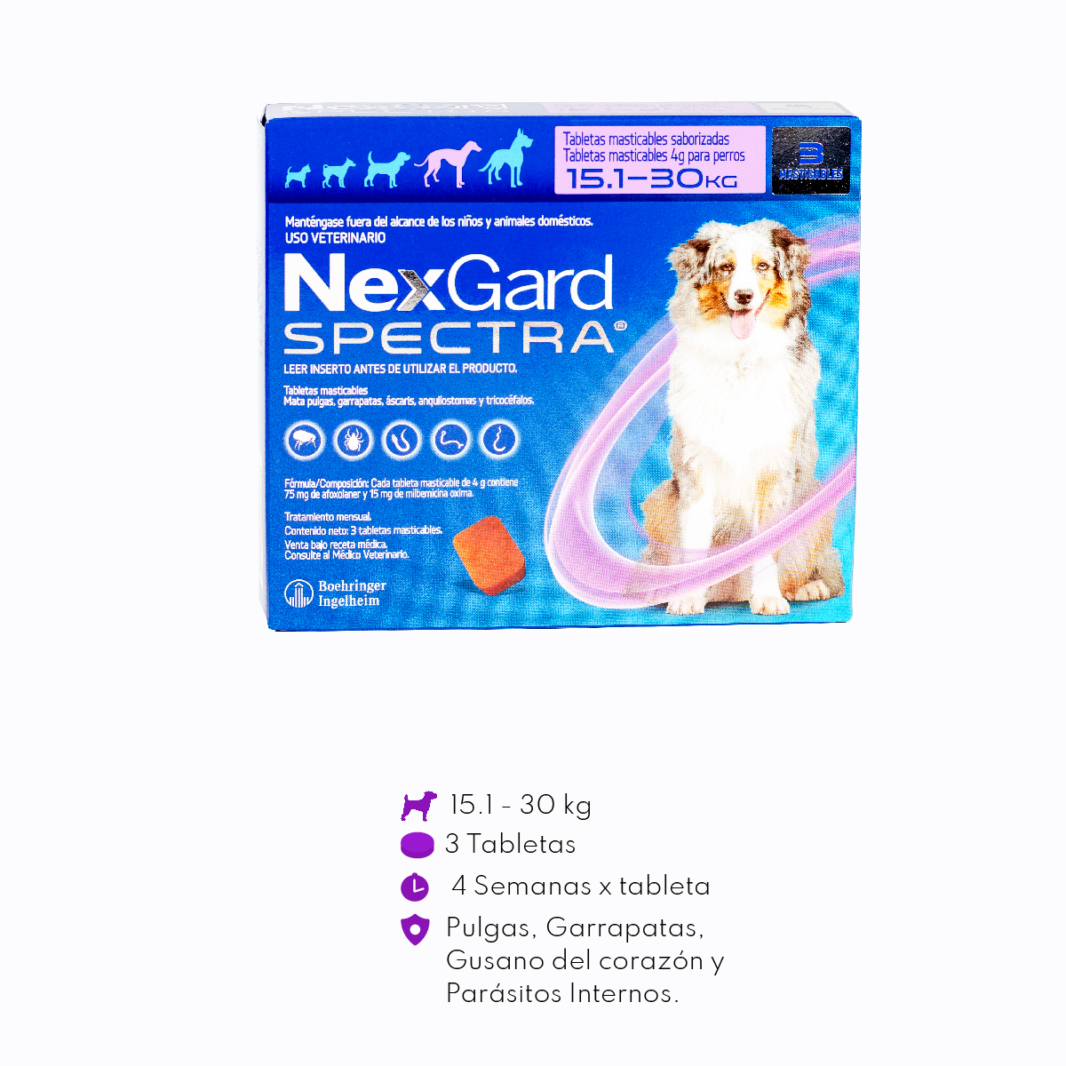 Nexgard Spectra de 3 Tabletas para Perros de 15.1 a 30 Kg