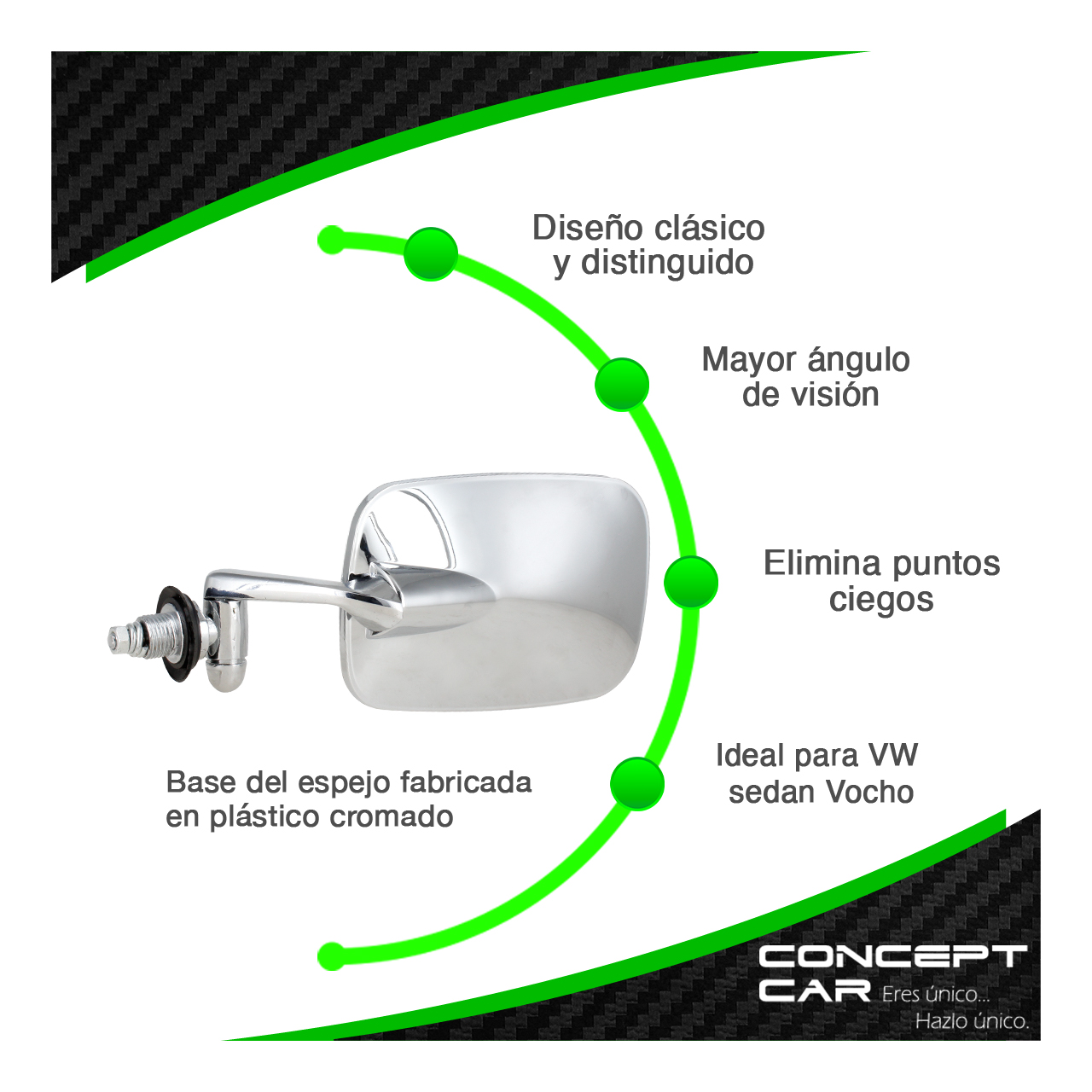 Espejo Lateral Tipo Clasico Vw Sedan Vocho Cromo O Negro