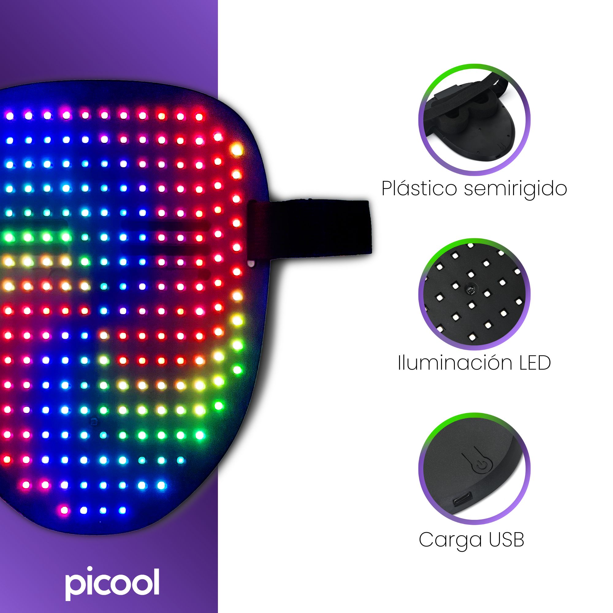 Máscara de Luz LED Ajustable Recargable Para Halloween Disfraz Cosplay