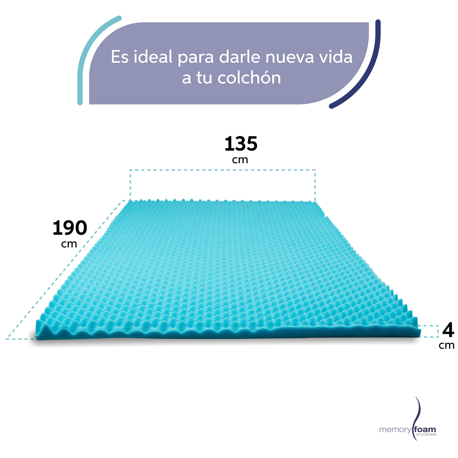 MEMORY FOAM Colchoneta Cool Wave de Memory Foam Matrimonial Fresca y Con Ondas de Masaje 100% Memory Foam  190 x 135 x 4 cm..