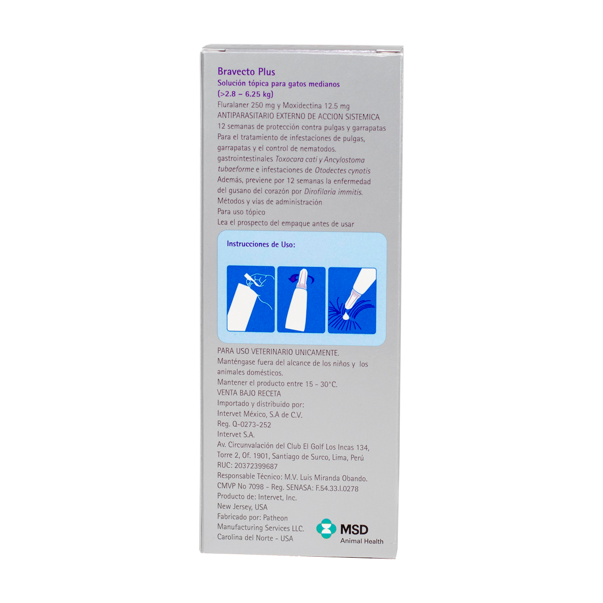 Bravecto Plus PIPETA para Gato de 2.8 a 6.25 Kg