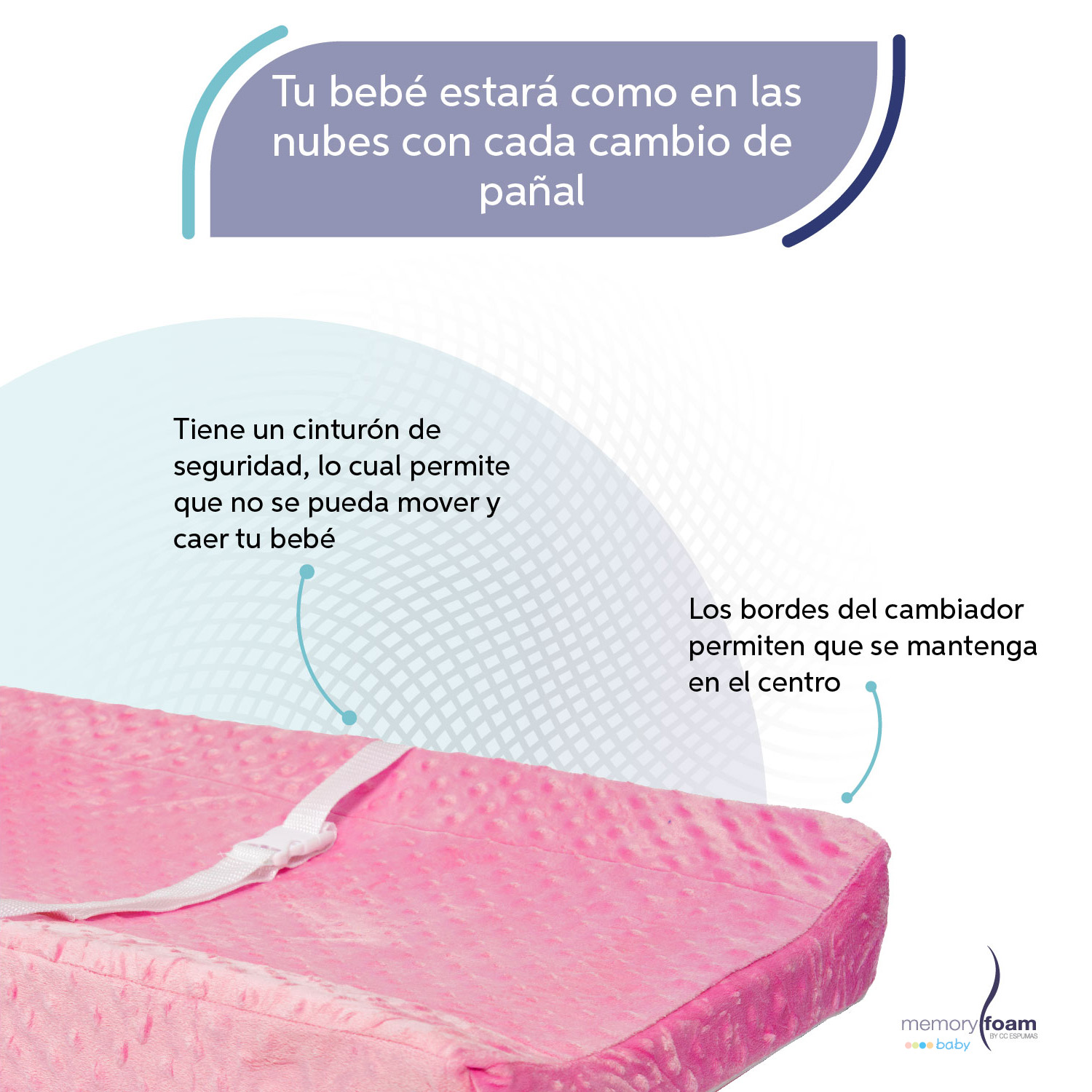 Memory Foam Cambiador para Bebé Cambiador de Pañales Incluye Colchón y Funda Lavable Color Rosa.