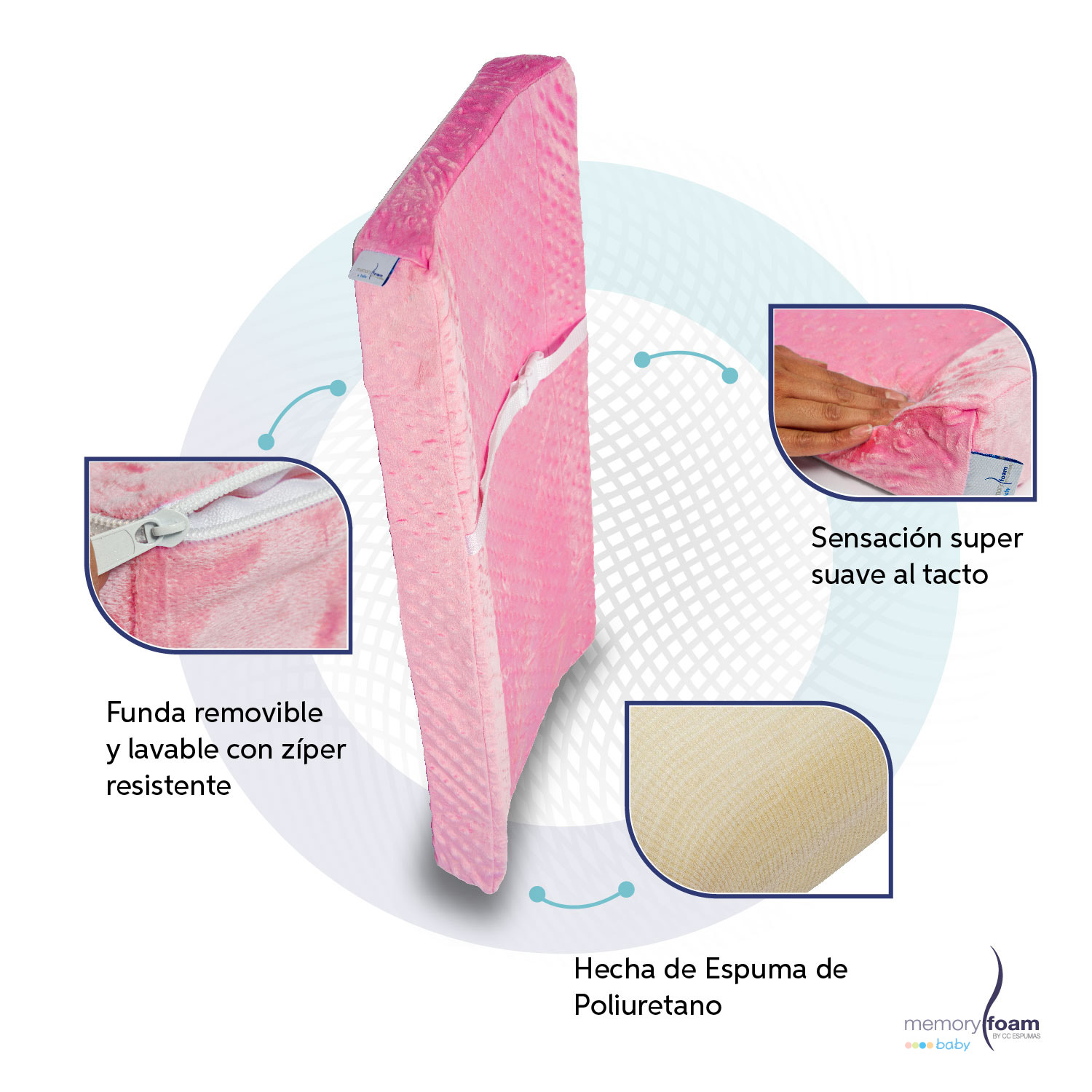 Memory Foam Cambiador para Bebé Cambiador de Pañales Incluye Colchón y Funda Lavable Color Rosa.