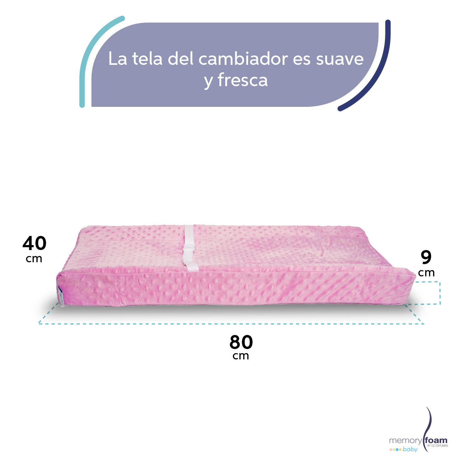 Memory Foam Cambiador para Bebé Cambiador de Pañales Incluye Colchón y Funda Lavable Color Rosa.