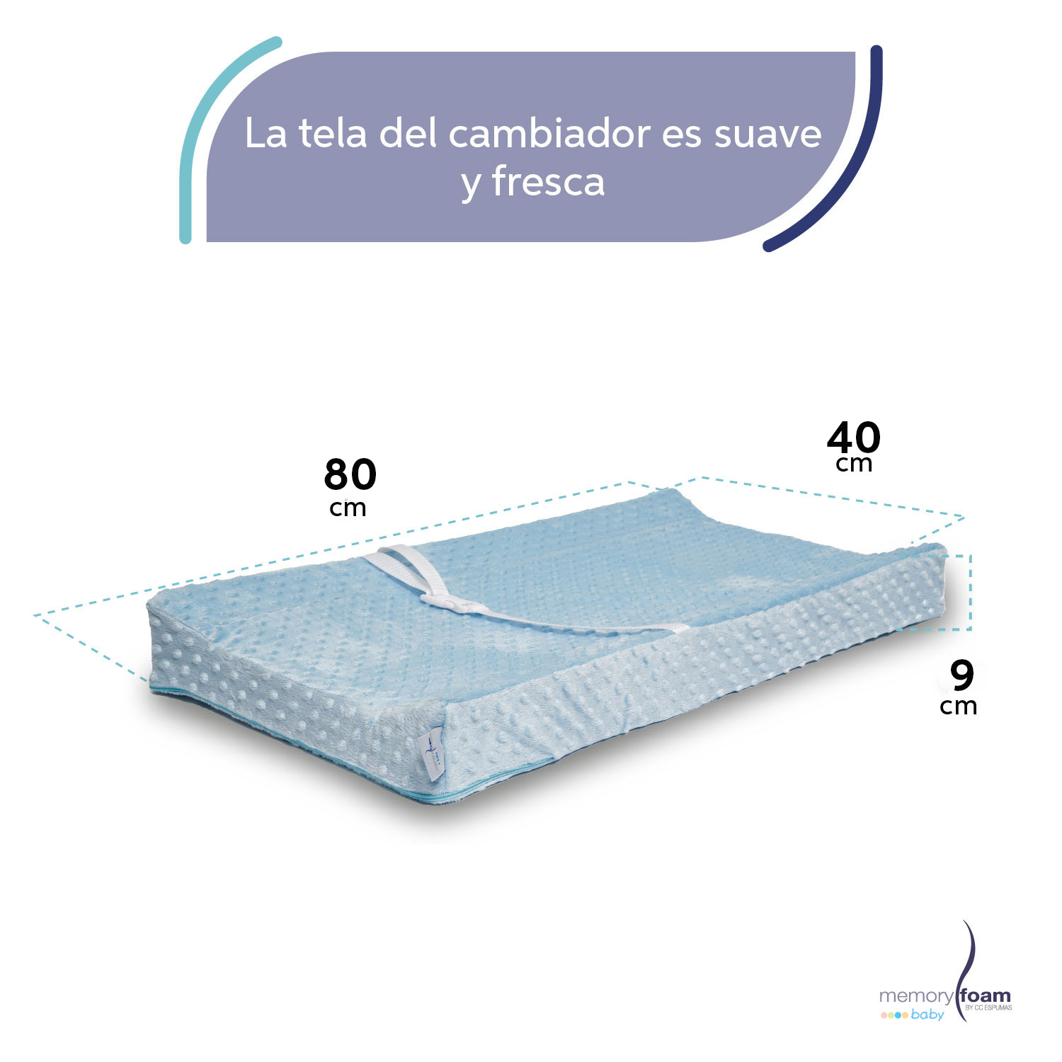 Memory Foam Cambiador para Bebé Cambiador de Pañales Incluye Colchón y Funda Lavable Color Azul.