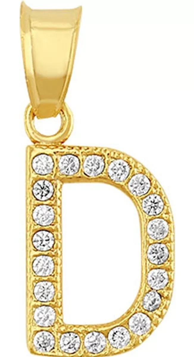 Juego Collar Letra D + Aretes Zirconias Oro 10 K. + Regalo