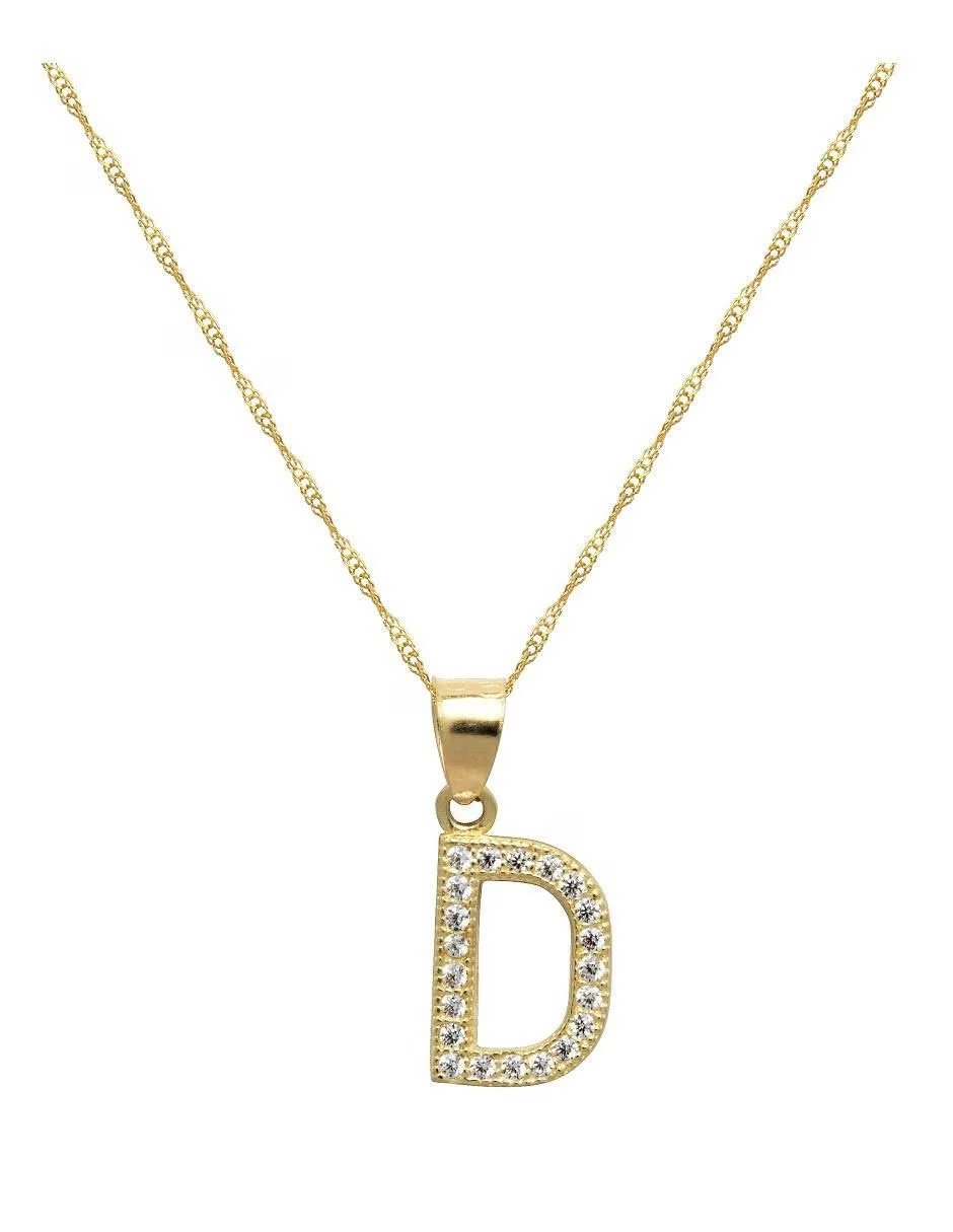 Juego Collar Letra D + Aretes Zirconias Oro 10 K. + Regalo