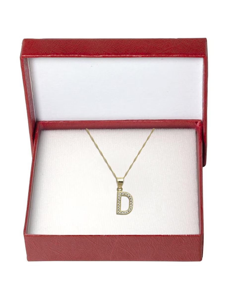 Juego Collar Letra D + Aretes Zirconias Oro 10 K. + Regalo
