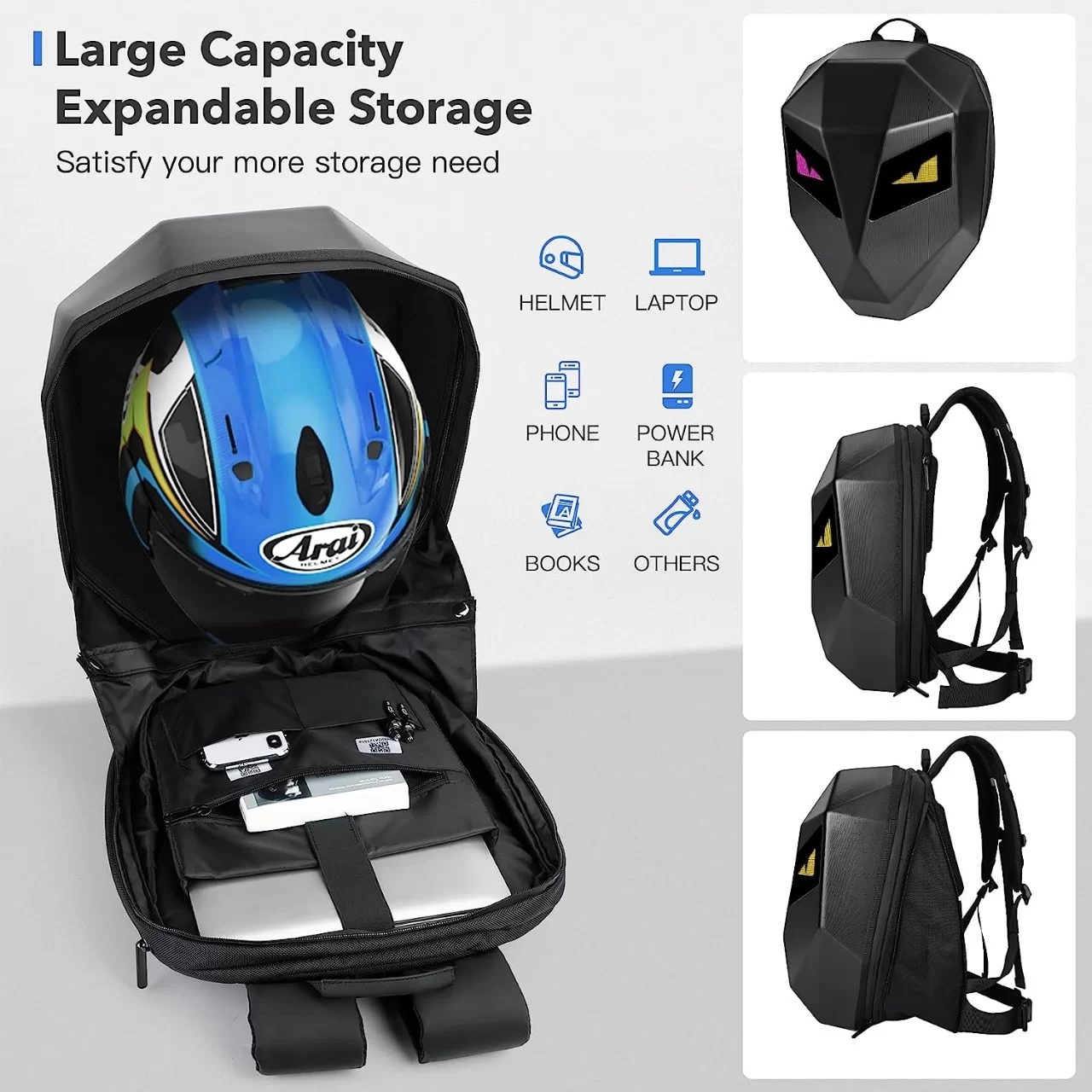 MOCHILA PARA BIKER MOTOCICLISTA CON OJOS LED IMPERMEABLE BACKPACK