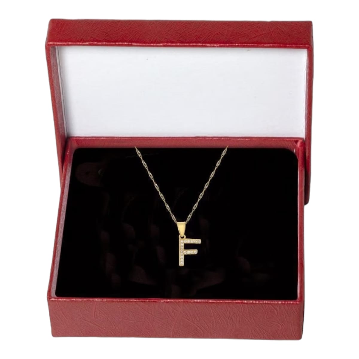 Juego Collar Letra F + Aretes Zirconias Oro 10k + Regalo