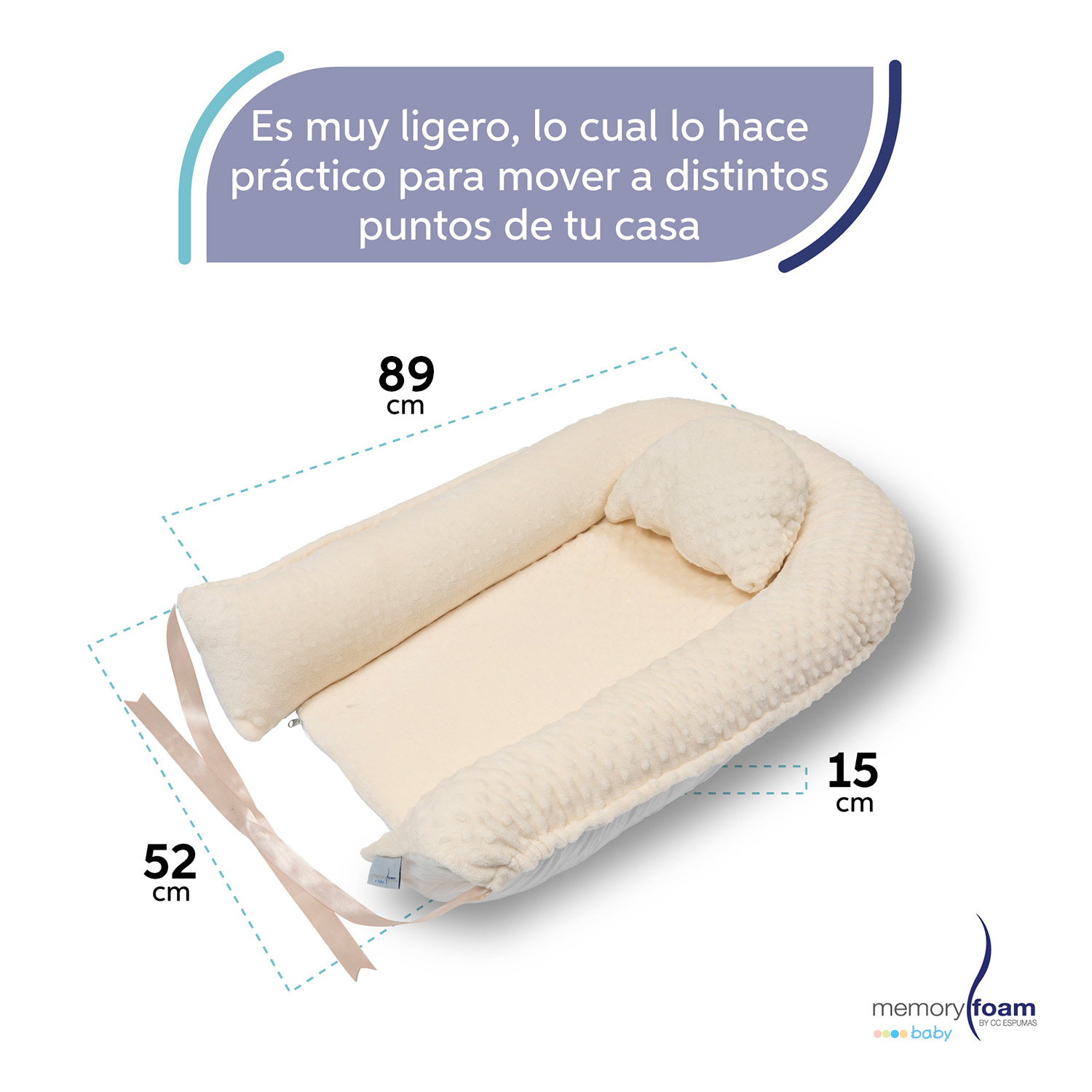 Memory Foam Nido Colecho de Bebés Cuna Portátil Camita Bebé Color Hueso.