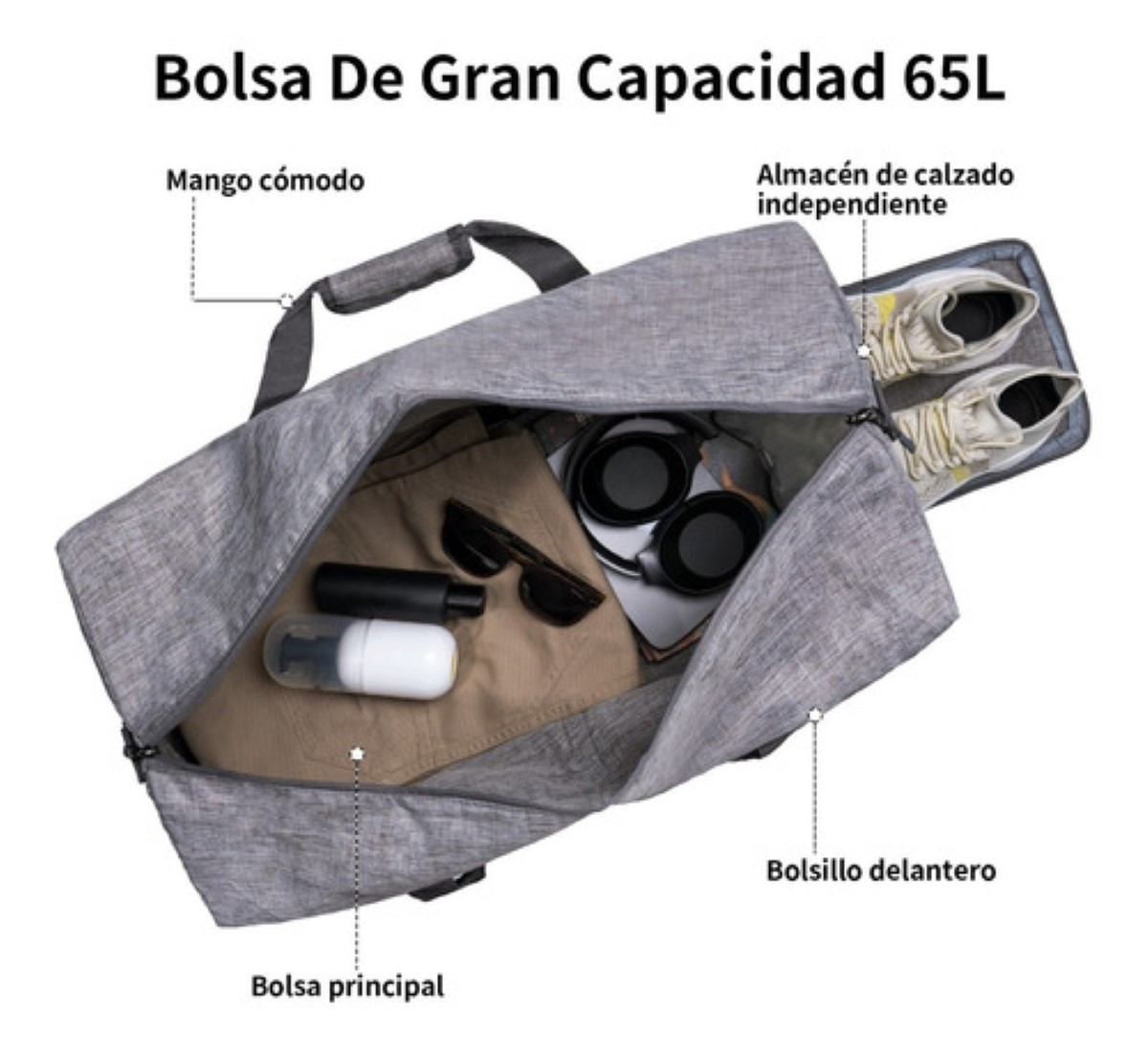 Maleta Deportivo Viaje Plegable Portátil Retráctil 65 Litros Negro